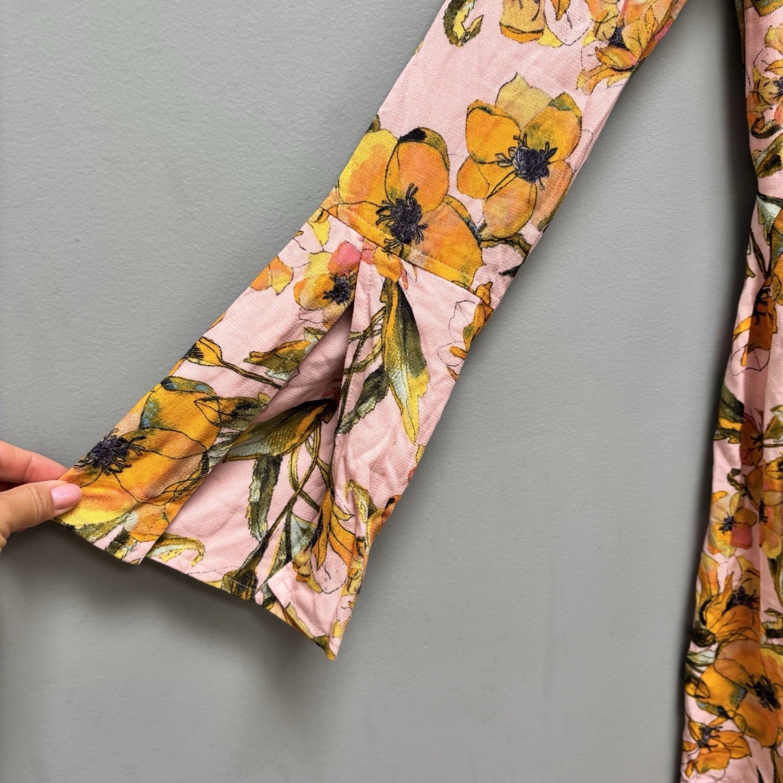 Free People Tegan Pink Floral Mini Dress Long Sleeve 0