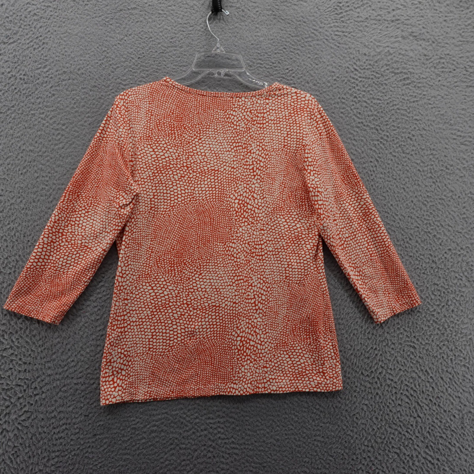 J McLaughlin Catalina Knit Pebble Print Top Large Orange White Womens 3/4 Sleeve