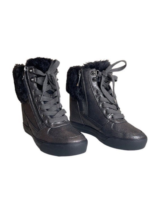 Guess Dustyn Faux Fur Hidden Wedge Sneaker Ankle Boots Size 6.5