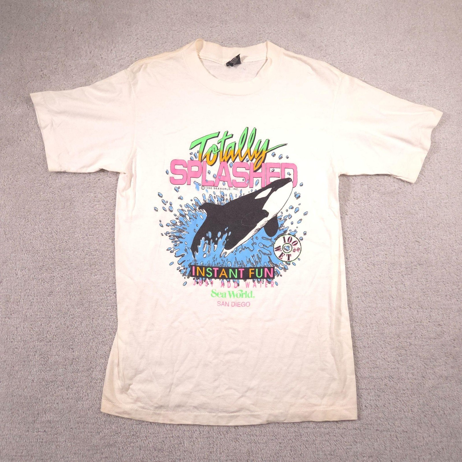Vintage Sea World Sherry’s Best Shirt Mens Medium White Orca Splash Graphic 1990