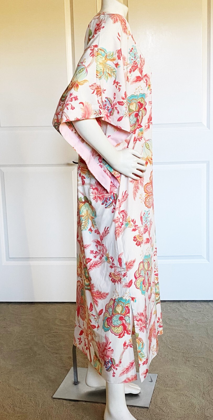 NEW NATORI CORAL MULTICOLOR FLORAL SLIP-ON KAFTAN LONG DRESS SIZE: XS