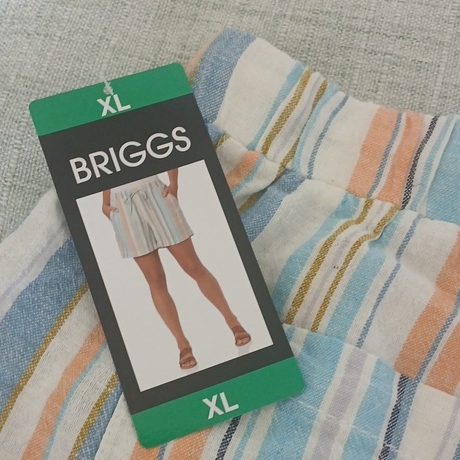 Briggs Women’s Size XL Blue Orange White Stripe&Green Linen Blend Shorts 2 pair