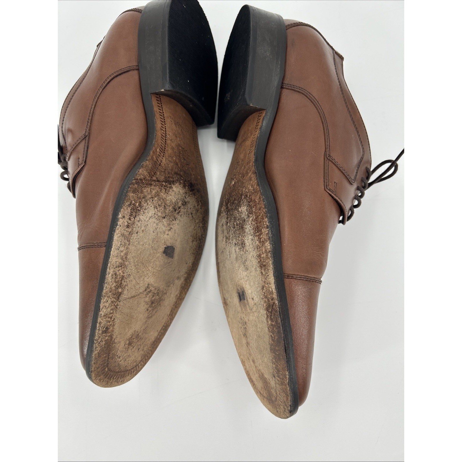 Johnston & Murphy Mens Brown Leather Cap Toe Oxford Dress Shoes Size 12W