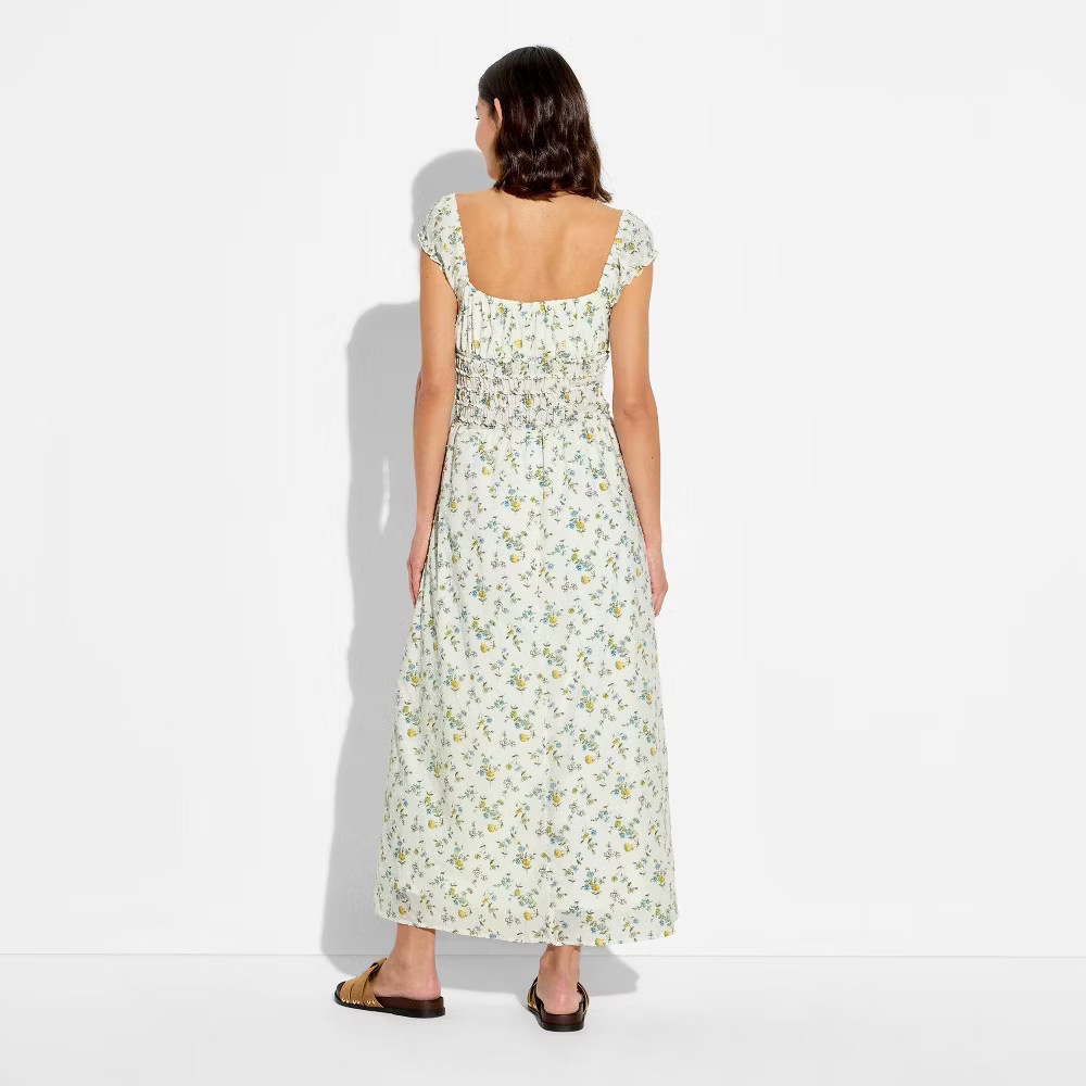 Women Cap Sleeve Smocked Midi Dress – Wild Fable White Floral M