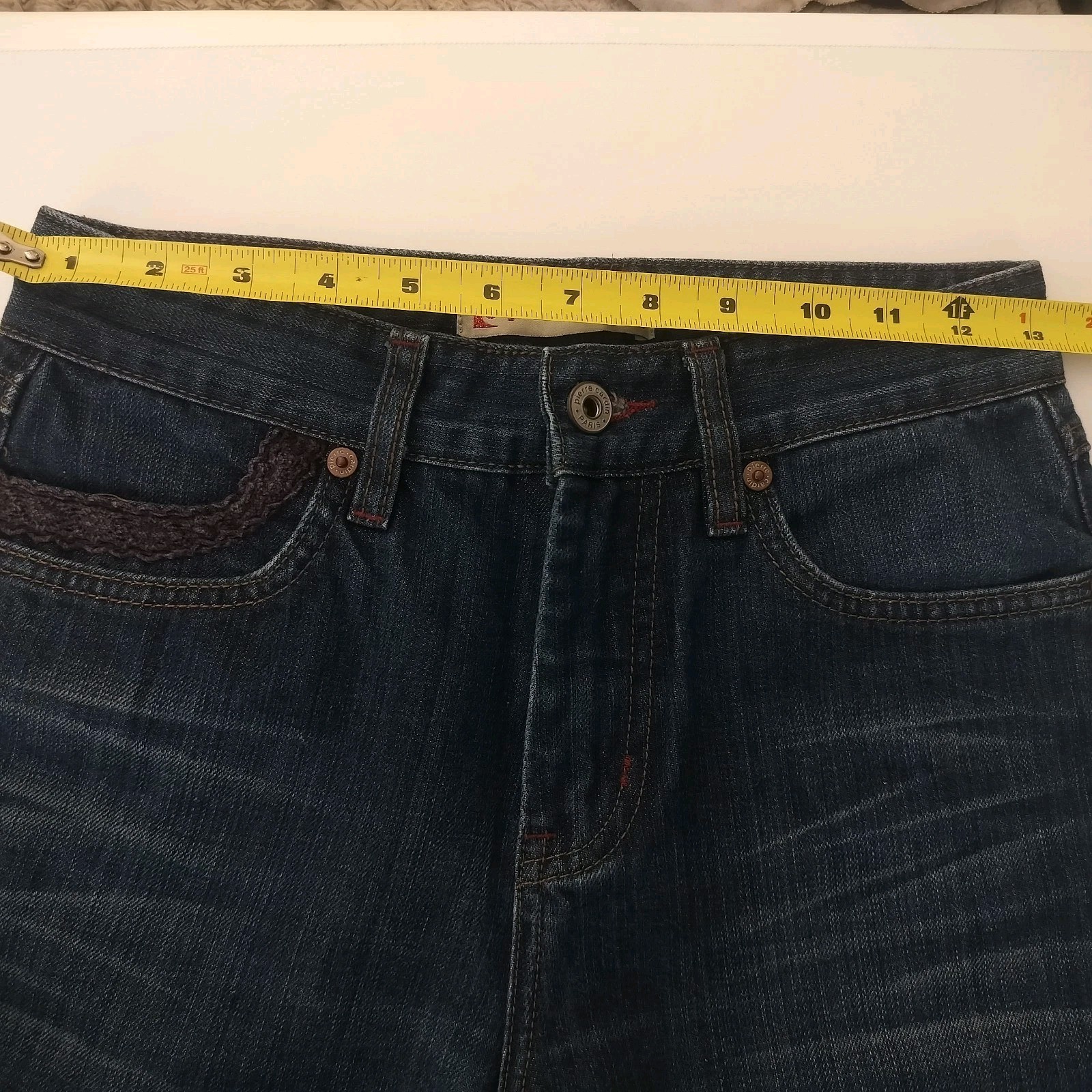 90s High Waisted Pierre Cardin Blue Denim Jeans With Unique Back Pockets Size 27