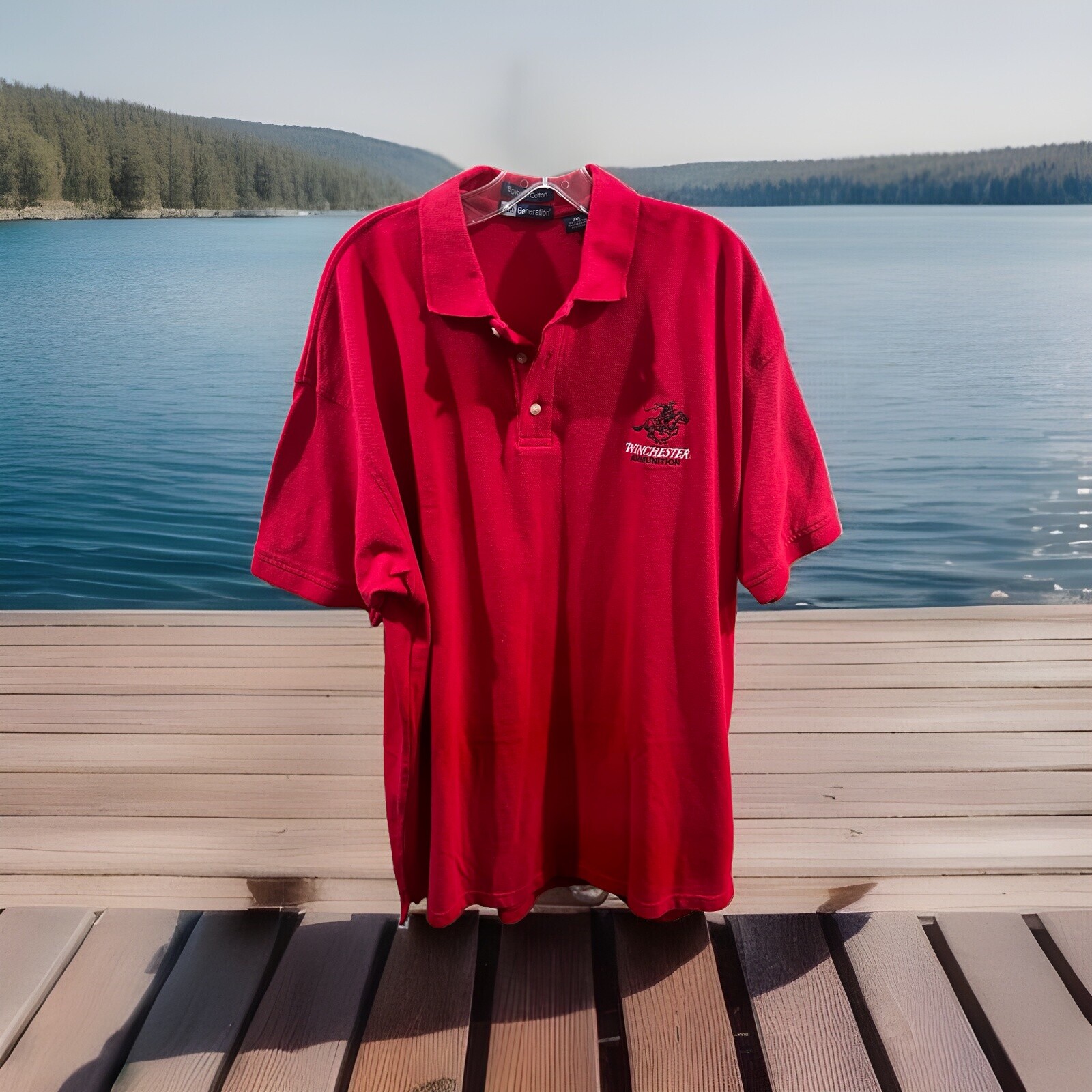 WINCHESTER AMMUNITION Pique Polo Blue Generation Egyptian Cotton 2XL Red