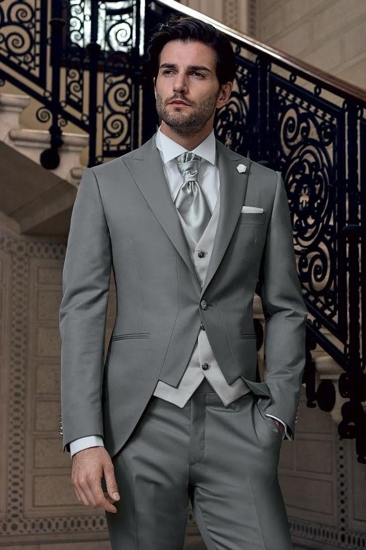 Double Breasted Mens Suits Gray Tailcoat Formal Dinner Party 3Pcs Business Coat