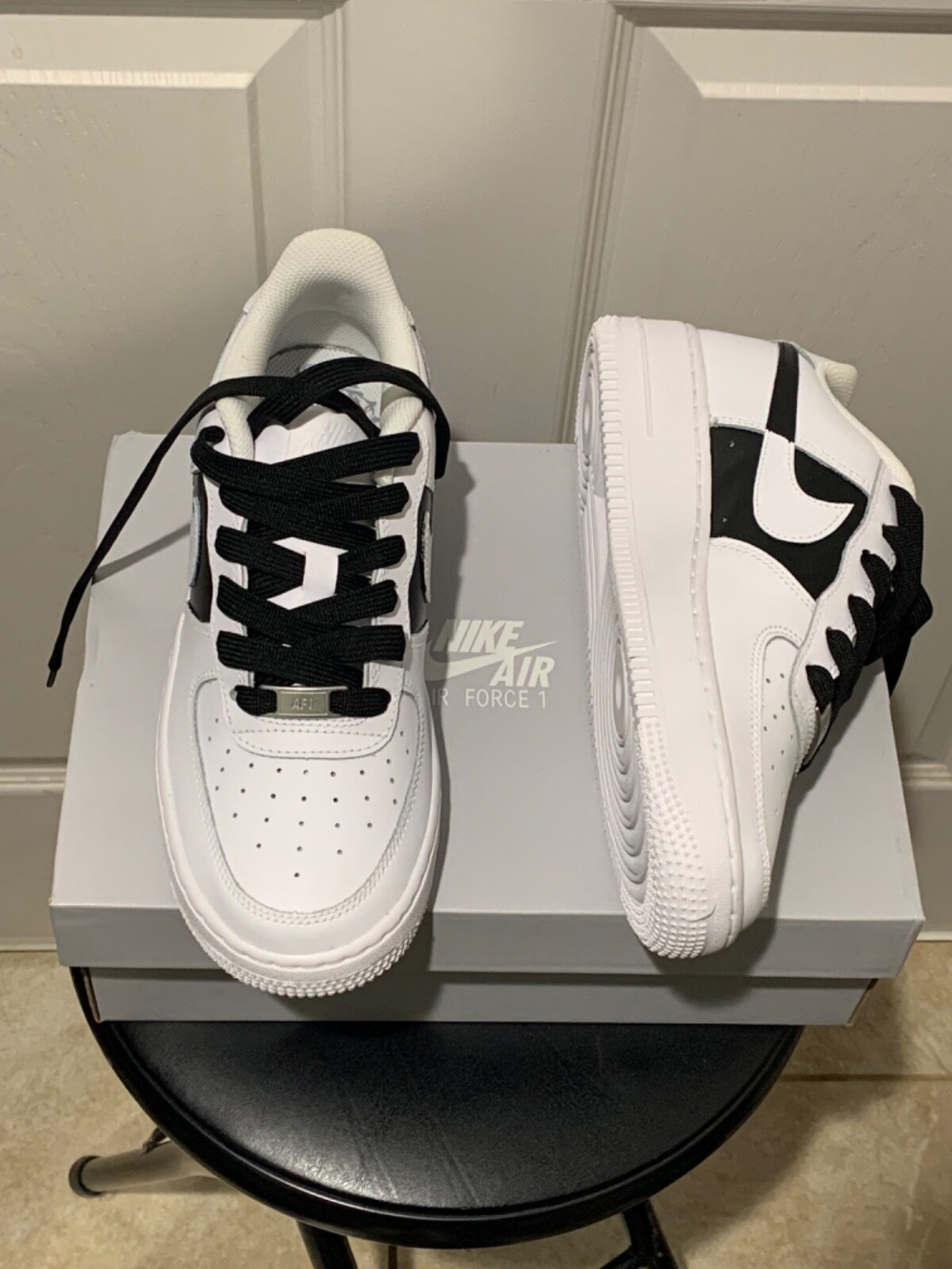 Nike Air Force 1 Low White Custom paint shoes (Black/Black laces)