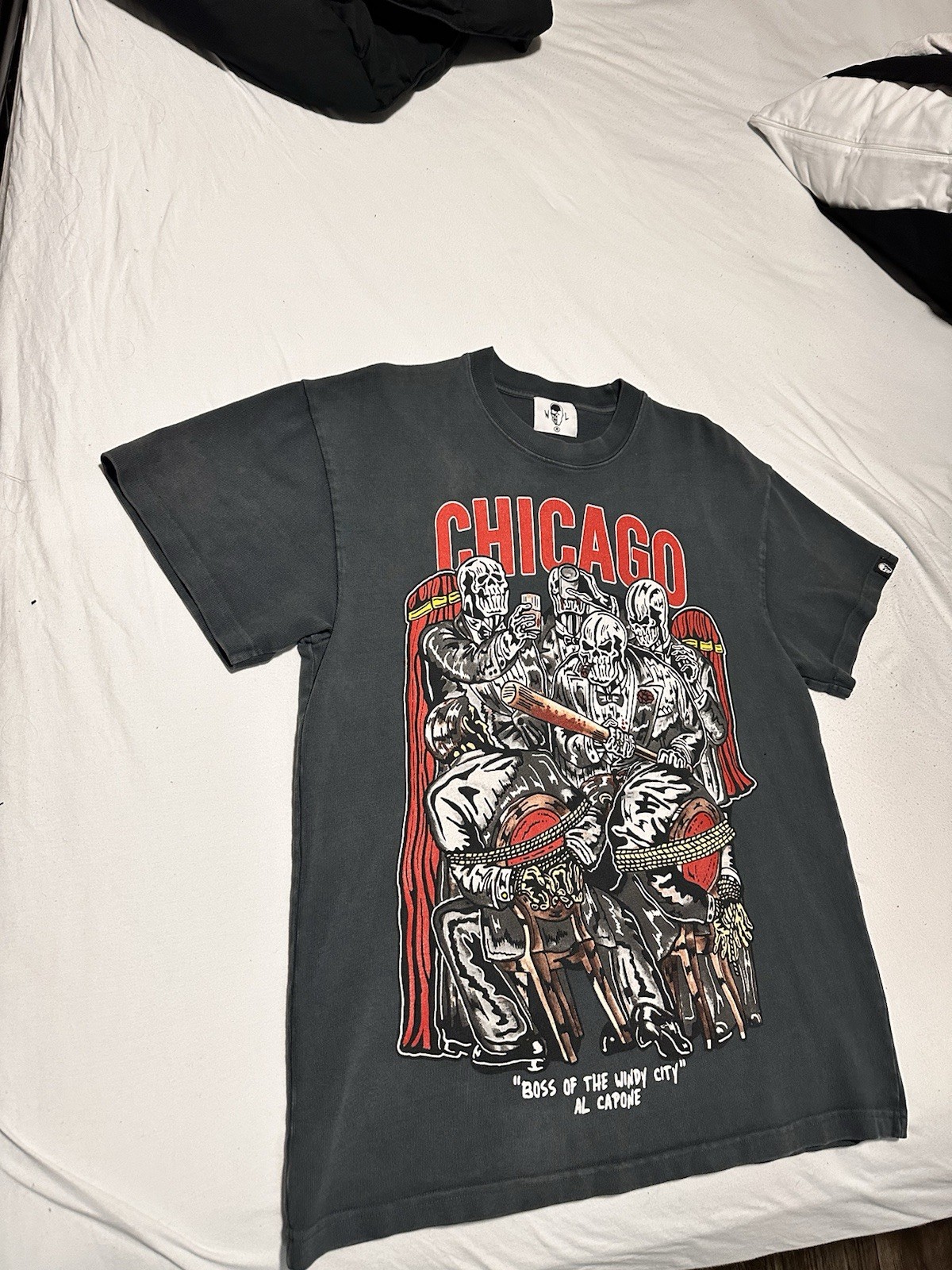 Warren Lotas Shirt Men M Black Boss Of The Windy City Al Capone Skeleton Graphic