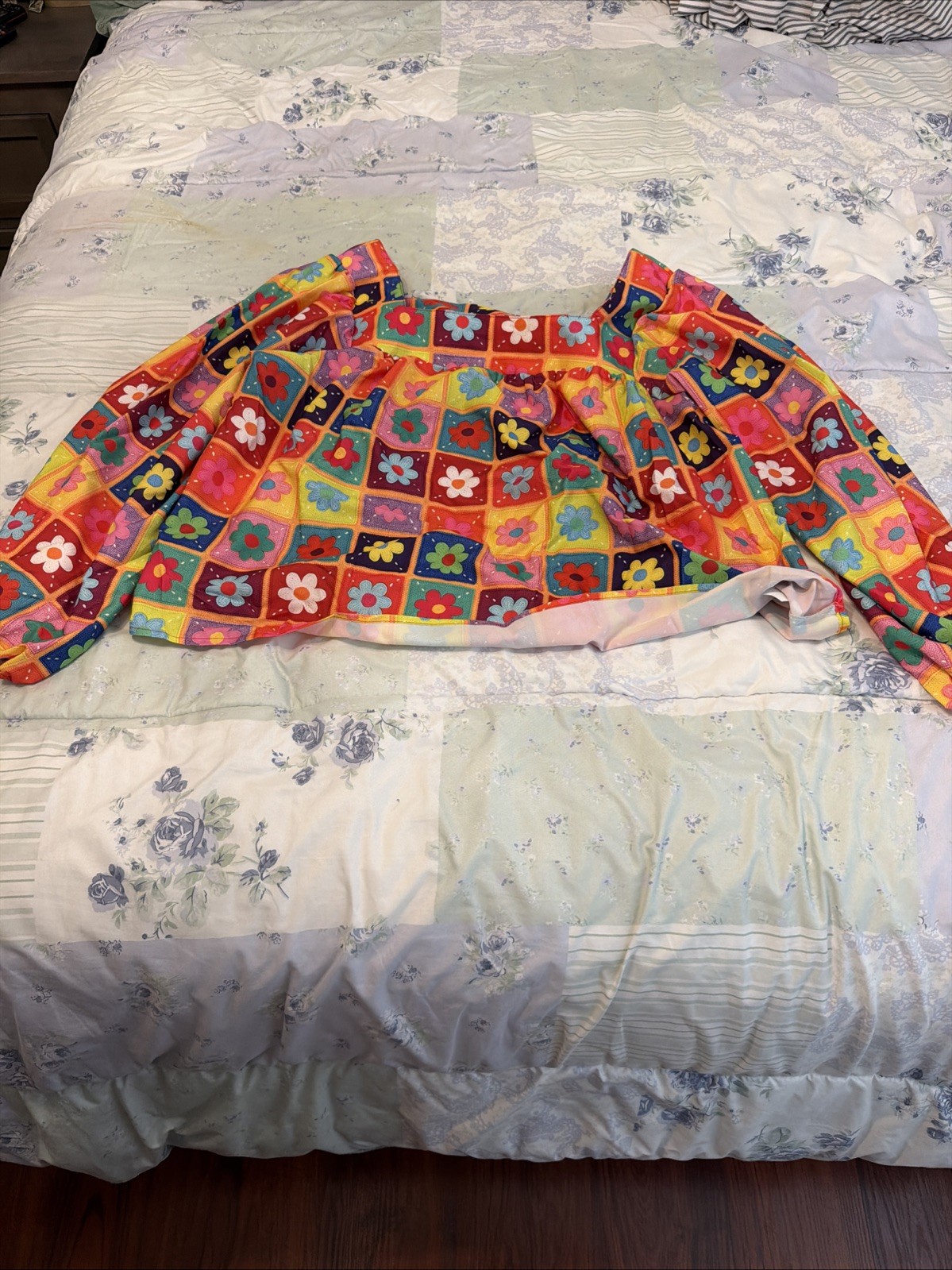 SHEIN Women’s 1XL Multicolor Floral Print Off Shoulder Long Sleeve Blouse Boho