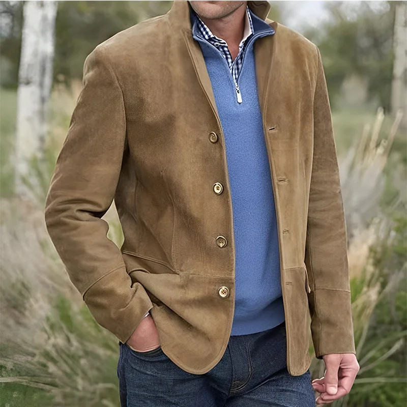 Coats Men Jackets Turn Down Collar Full Sleeve Single Breasted Jacket Regular