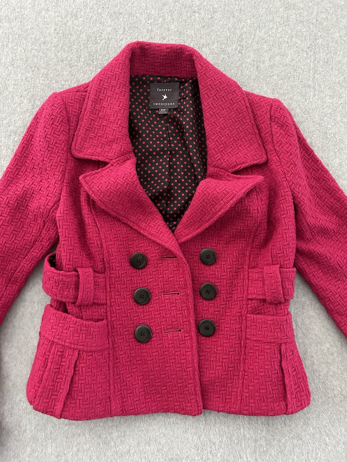 Forever 21 Hot Pink Peacoat Double Breasted Wool Blend Size S/P