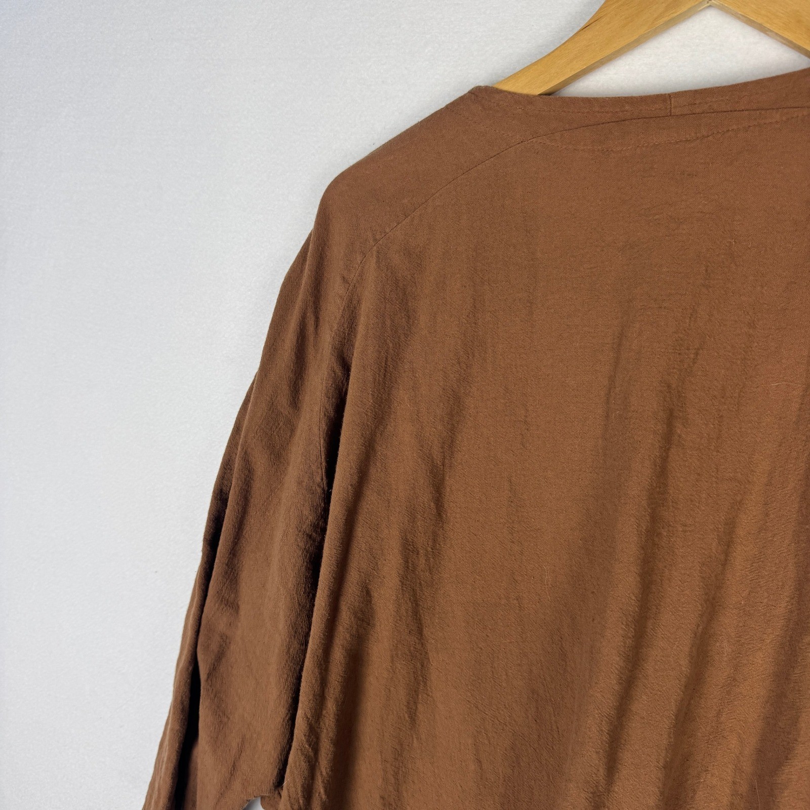 B’ Gauze Brown Cotton Button Front Oversized Top Made in USA One Size Fits All