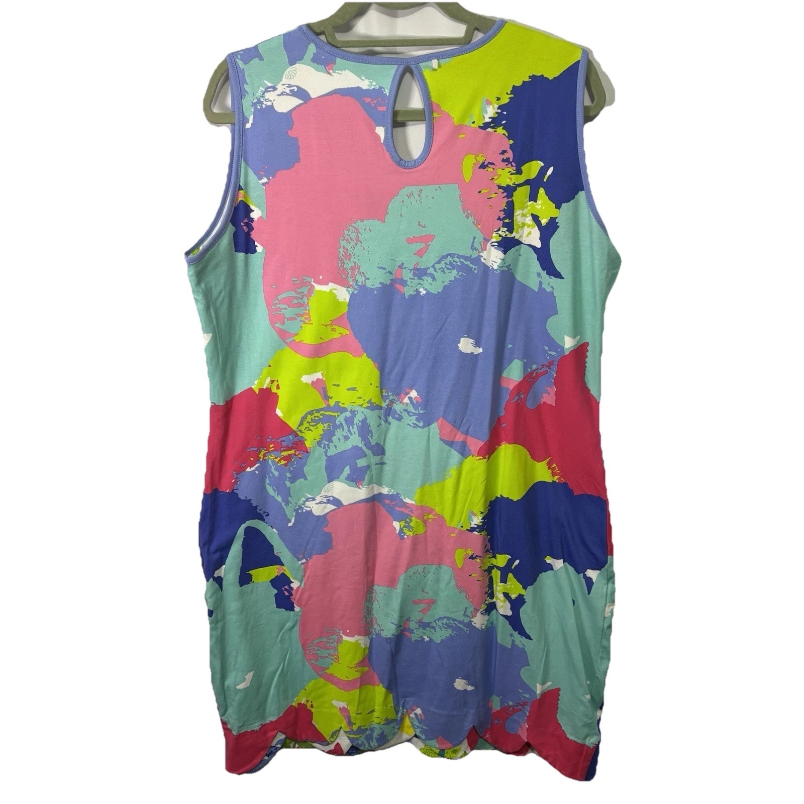 Ana Clare Reversible Dress Shift Printed Sleeveless XL Scallop Hem Colorful
