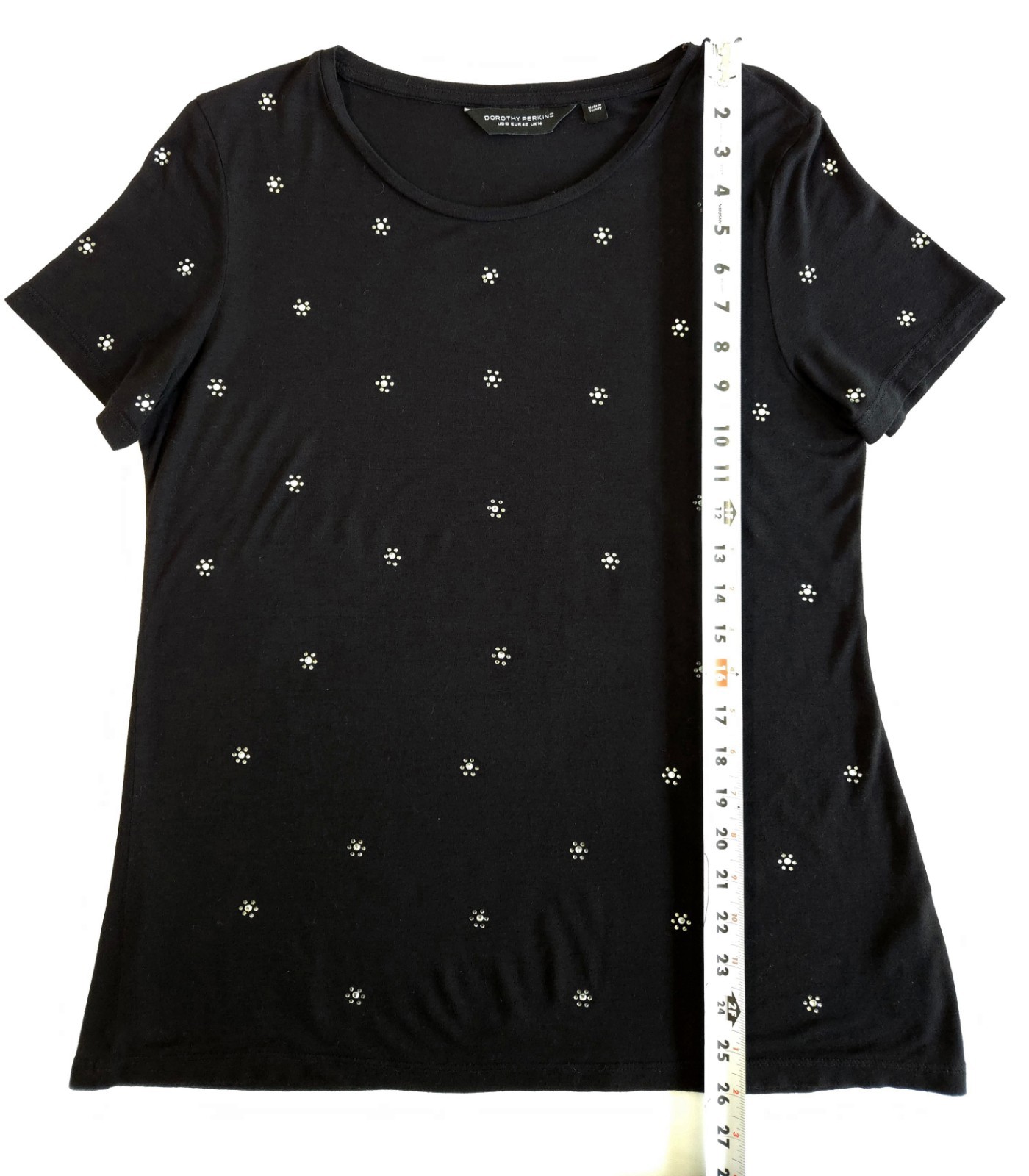 Dorothy Perkins Women Black Top with Daisy Rhinestones embellishments US 10/M