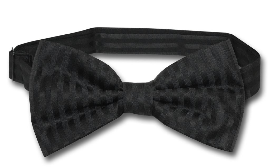 Vesuvio Napoli BOWTie BLACK Color Striped Vertical Stripes Mens Bow Tie