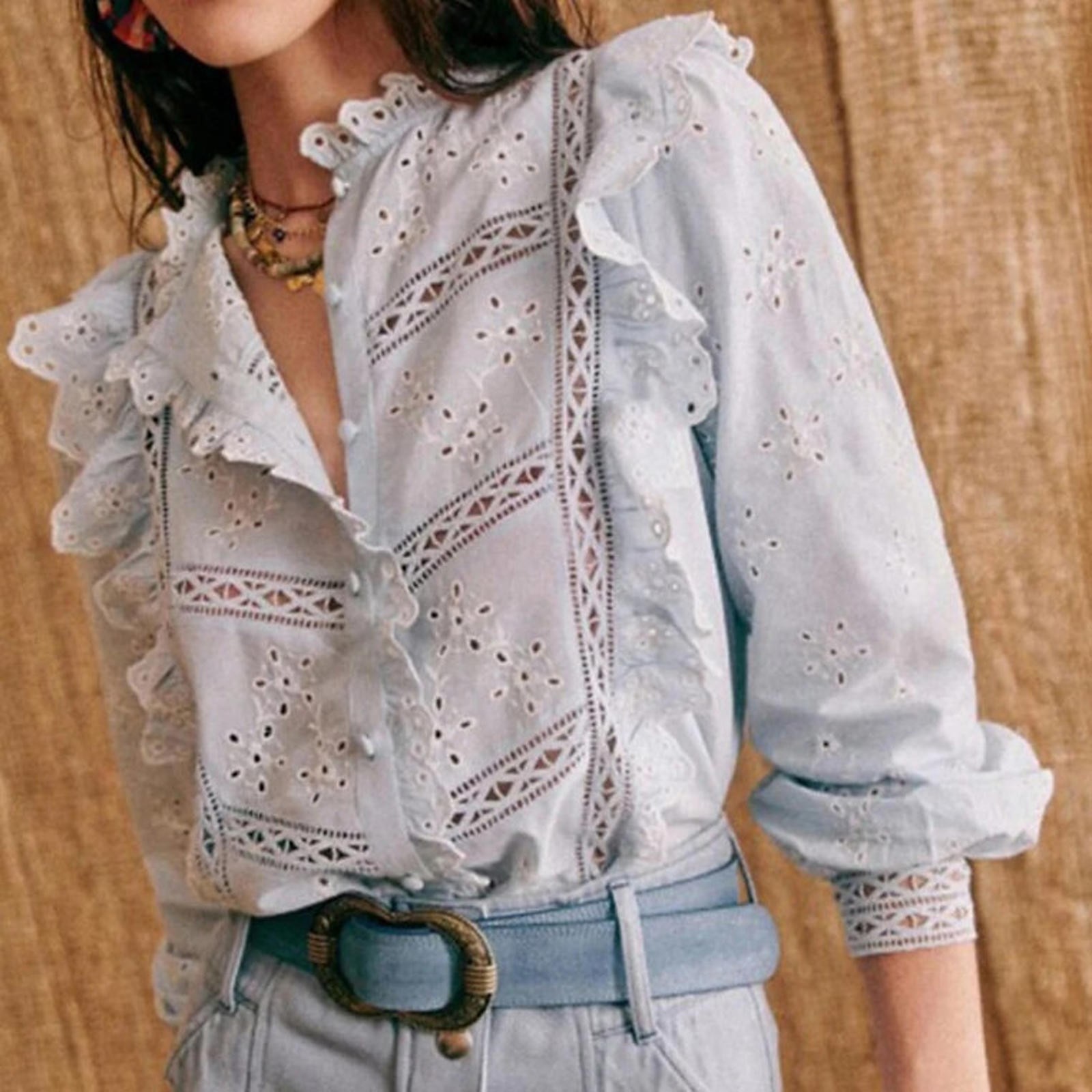 Light Blue Lace Button Up Shirt