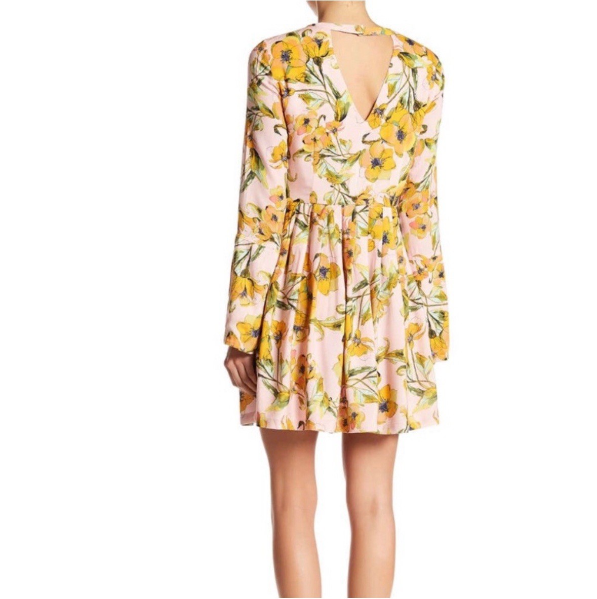 Free People Tegan Pink Floral Mini Dress Long Sleeve 0