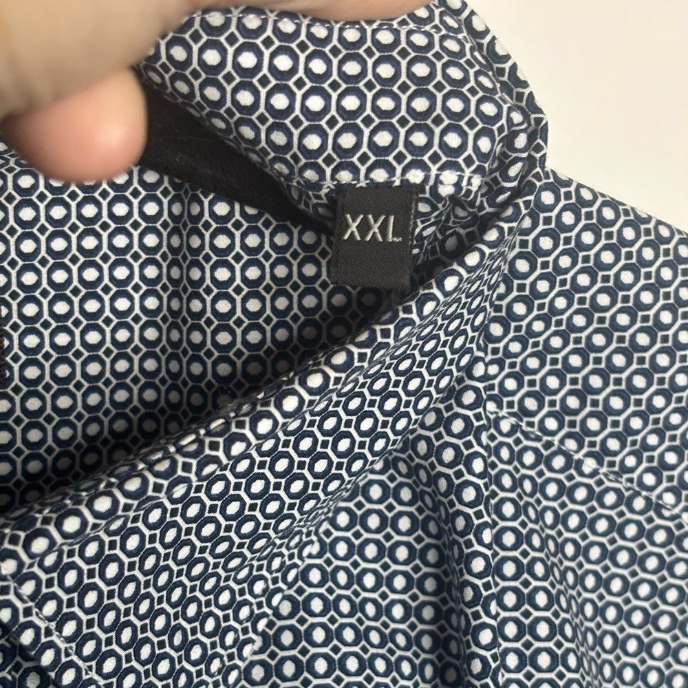 EUC Ermenegildo Zegna Navy Geometric Button Down Cotton Shirt size XXL