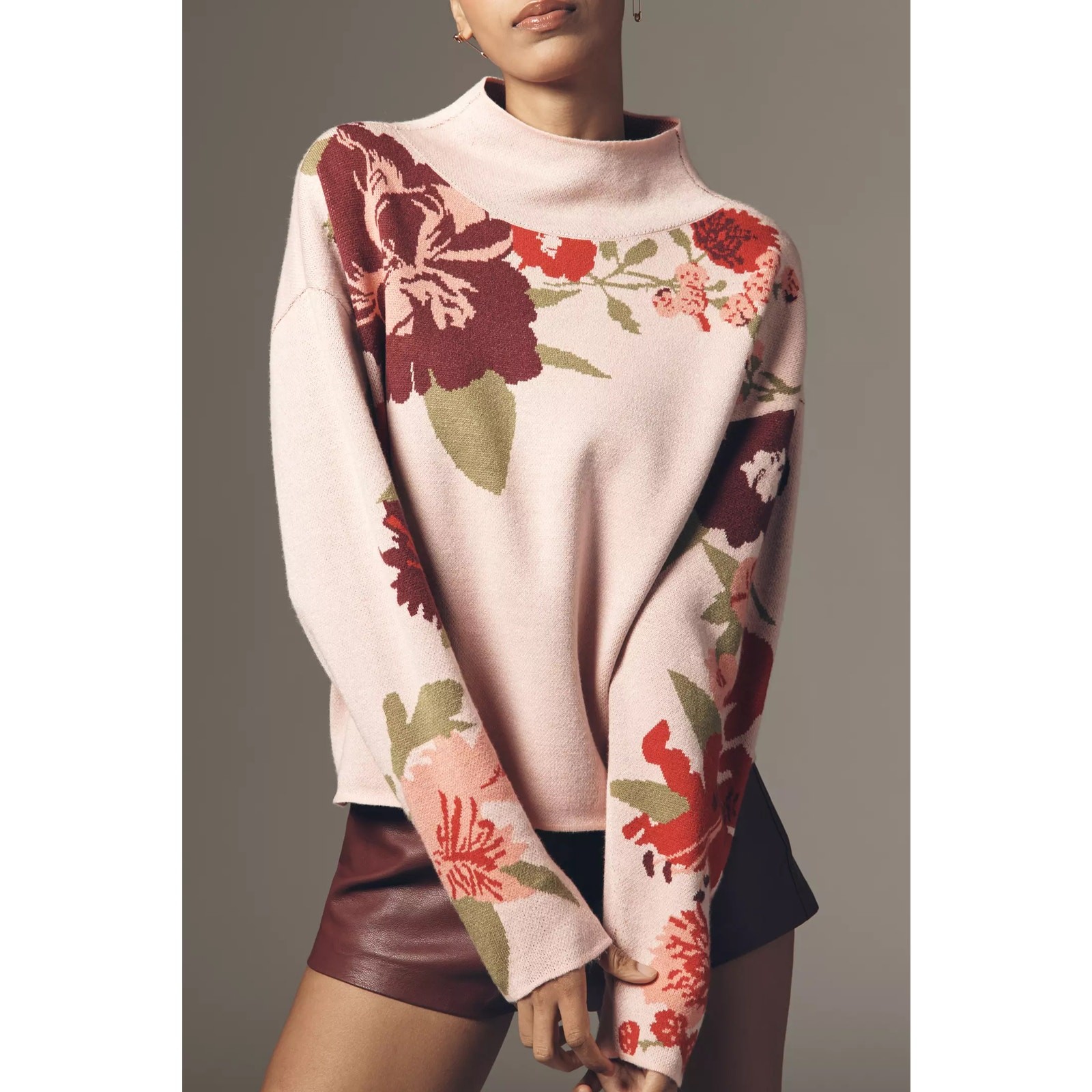 nwt ANTHROPOLOGIE MAEVE sz XL Carys Mock-Neck sweater in Pink Floral