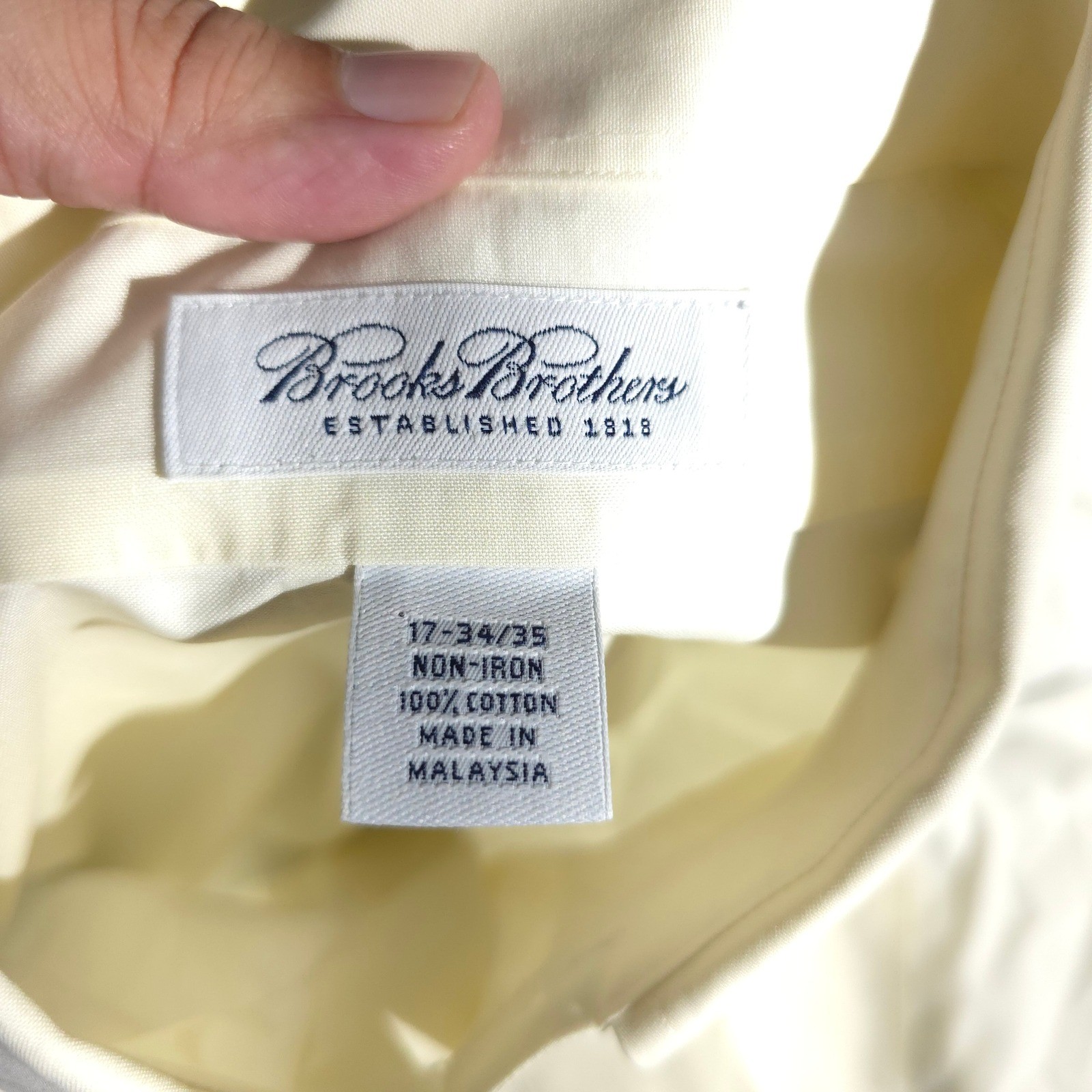 Brooks Brothers Shirt Men 17 34/35 Yellow NonIron Cotton Button Down Long Sleeve