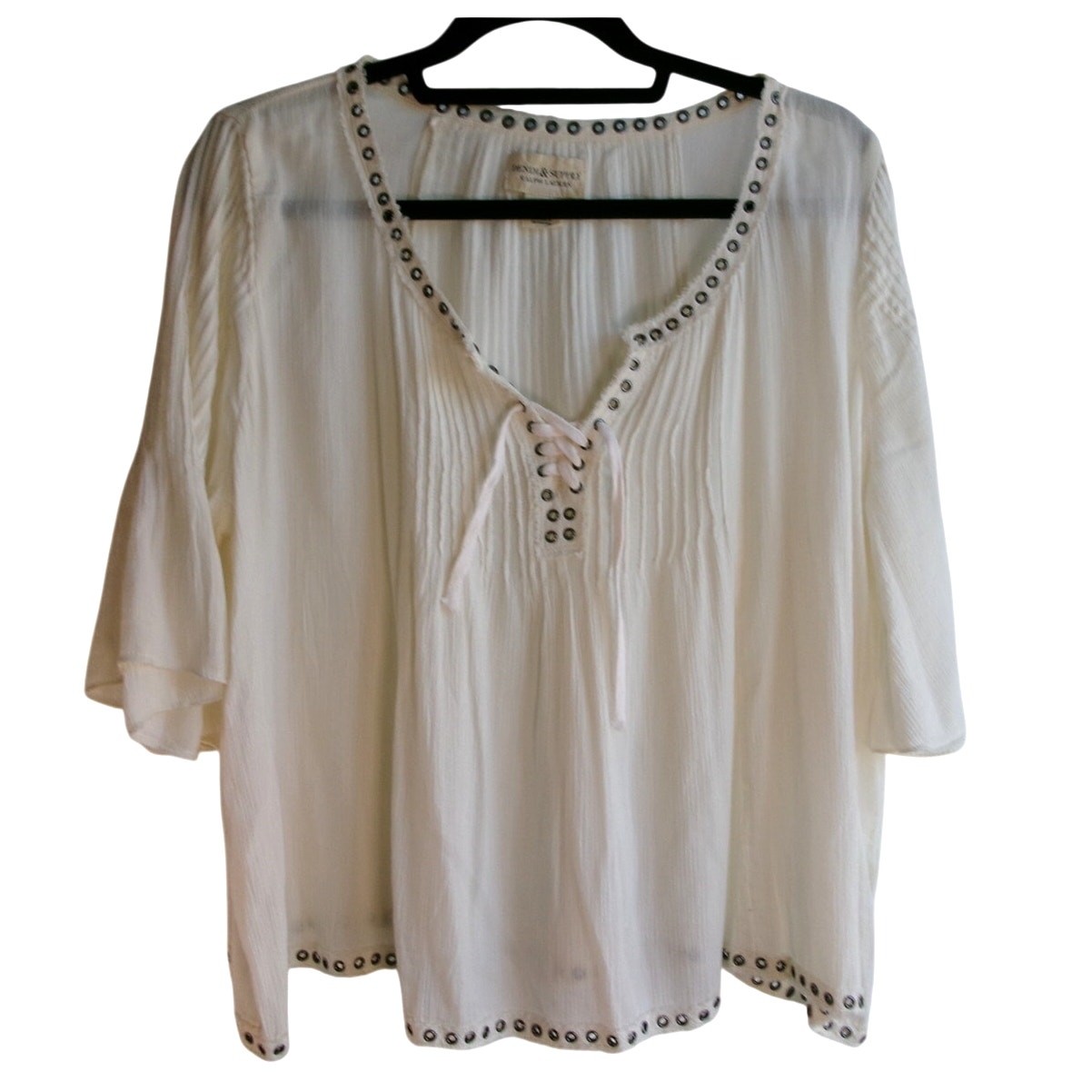 Denim & Supply Ralph Lauren Studded Peasant Top Ivory XL Boho