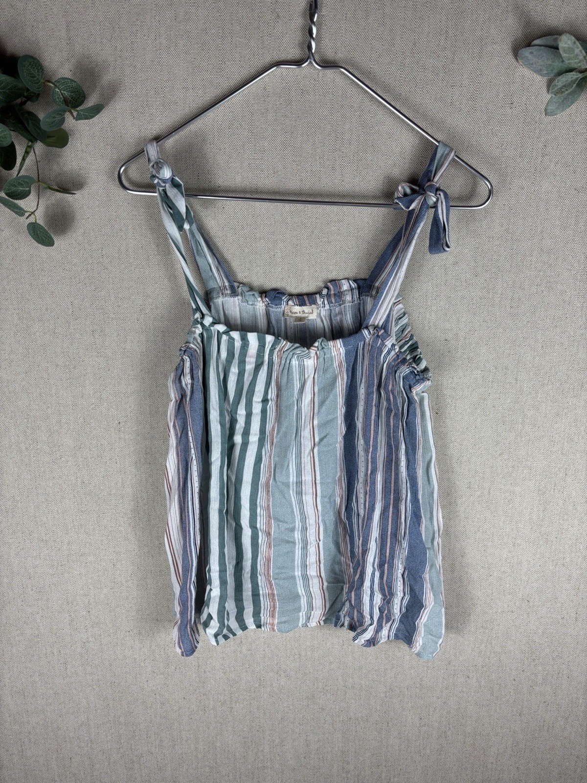 Anthropologie Striped Tie-Shoulder Tank Top Blue Green Large