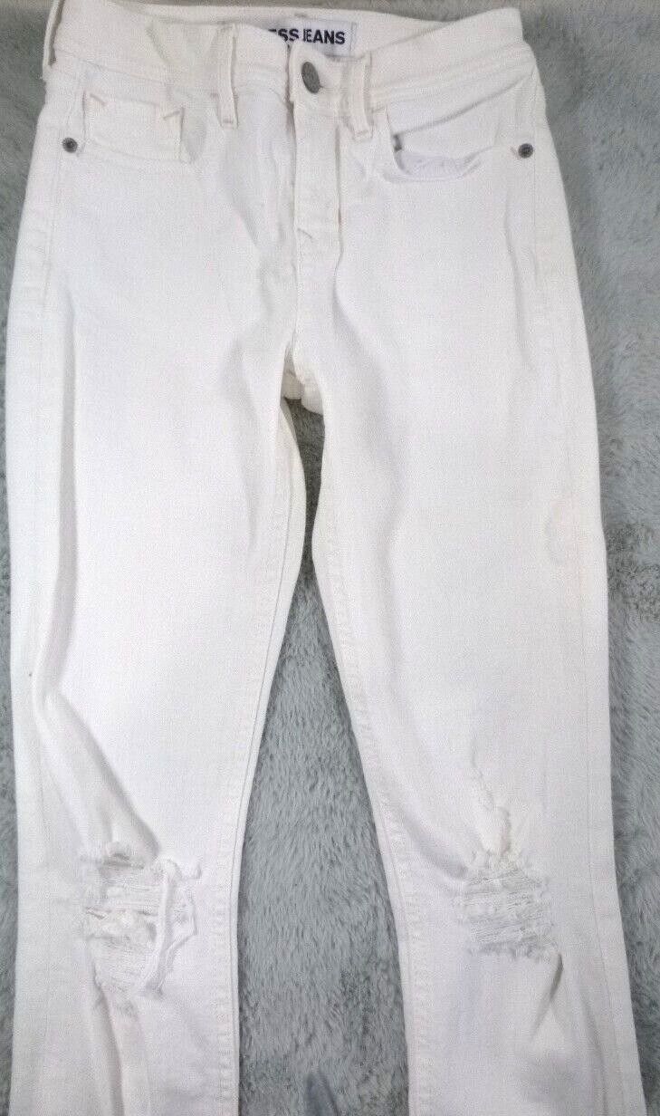 EXPRESS-Petite Womens/Teens White Jeans-Size 00 (25×25) Distressed Crop Legging