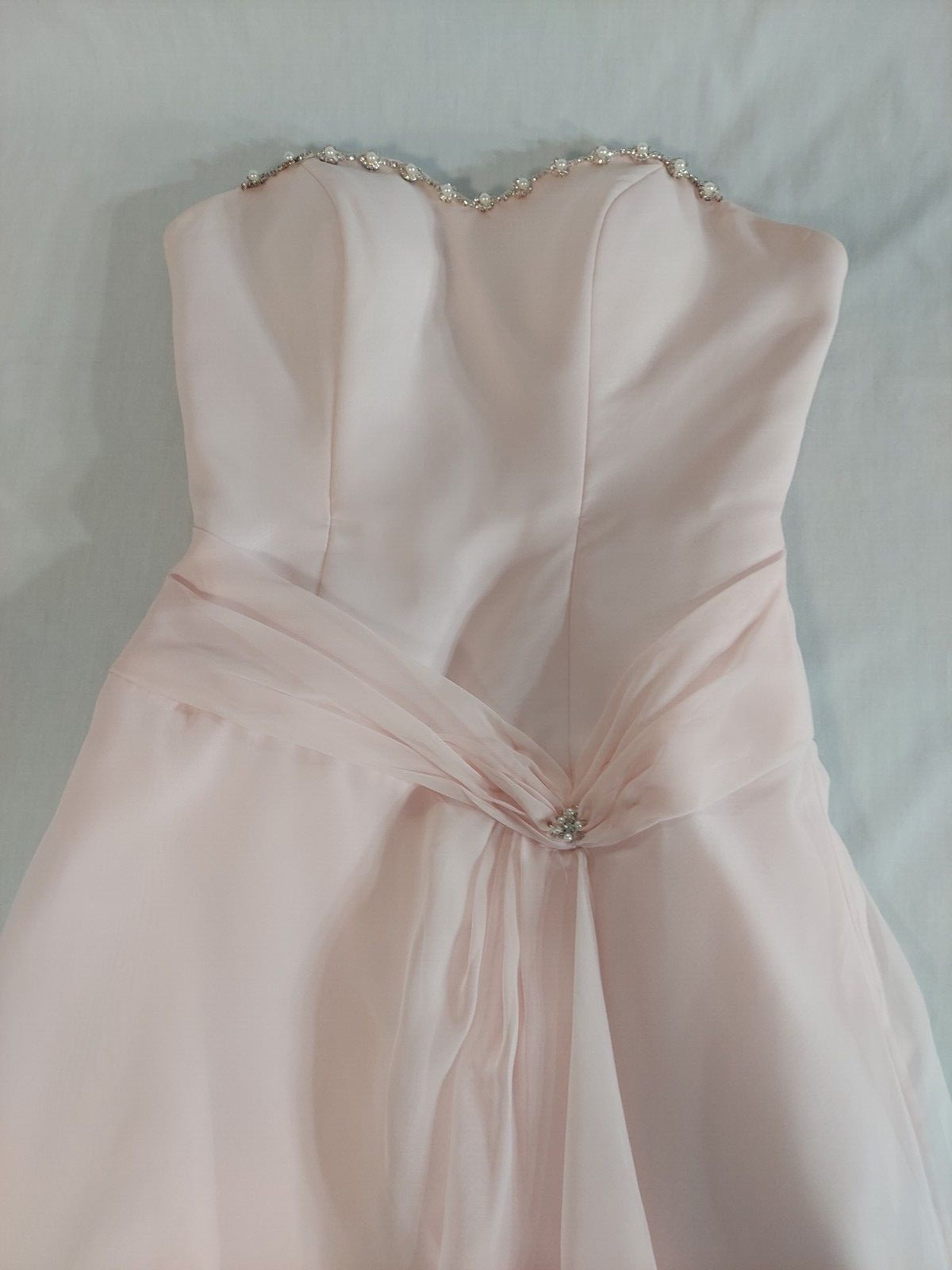Mori Lee By Madeline Gardner Light Pink With Pearls Long Formal Dress, Size 3/4