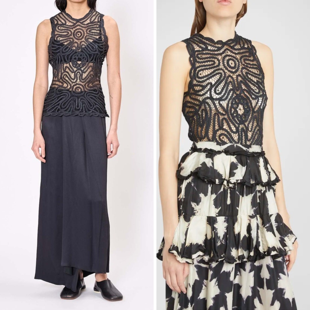 ULLA JOHNSON TOP 6 SHEER BLACK SILK RIBBON LACE EDGY GRUNGE FAIRY WHIMSIGOTH