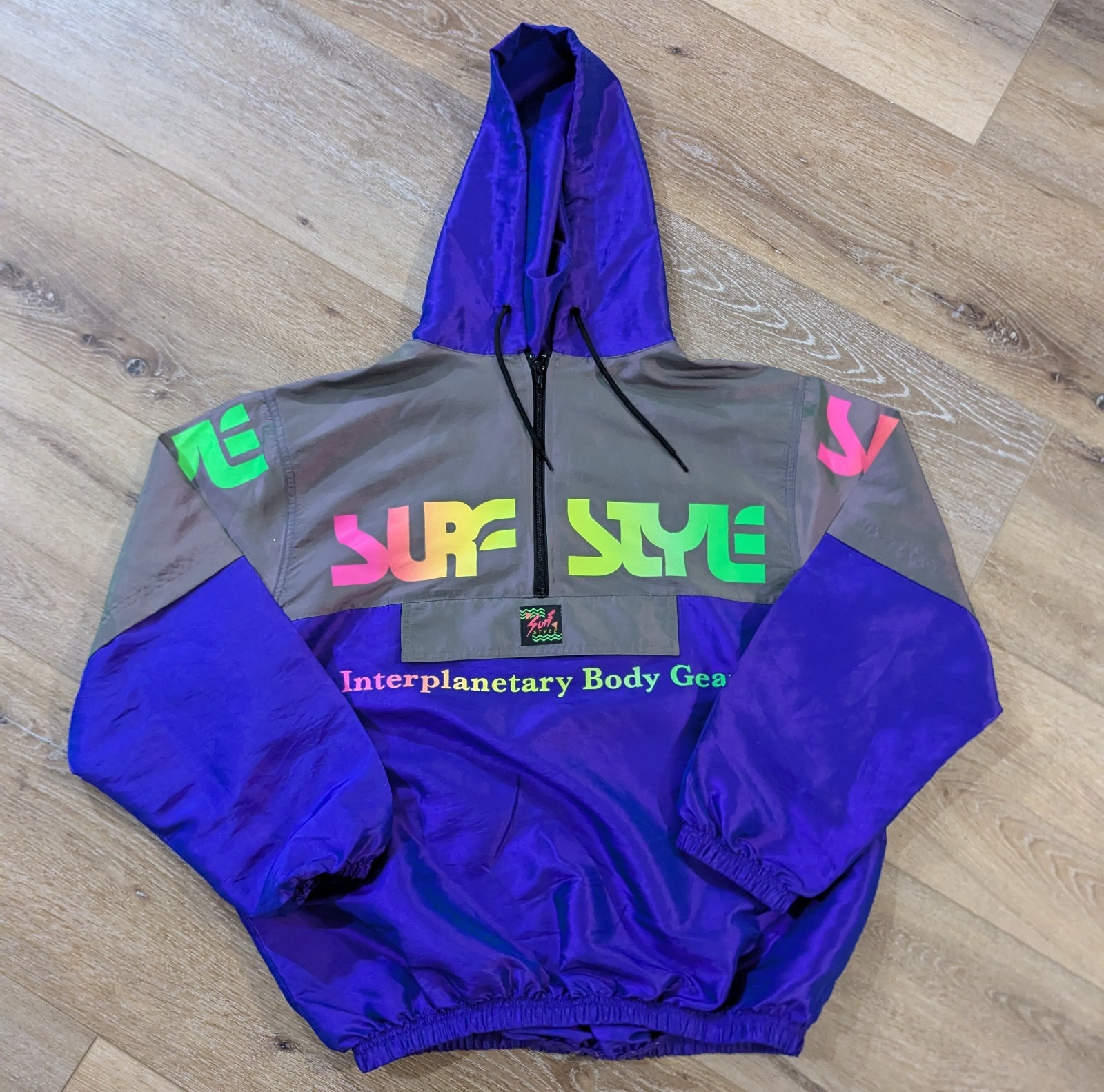 Vintage Surf Style Jacket 1/4 Zip Purple, Iridescent 80s 90s Windbreaker Sz M