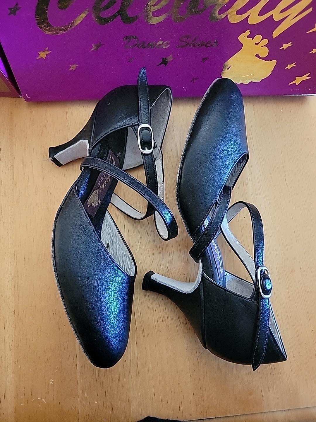 Celebrity Dance Shoes Natasha Black Glove Leather Size 7 2.5″heels With Box