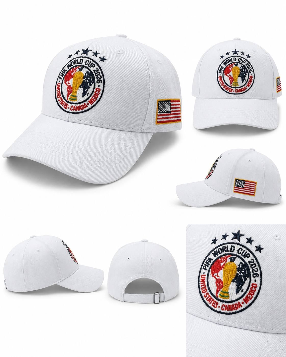 FIFA World Cup 2026 MEX USA CAN Black White Red Premium Embroidered Event Hat