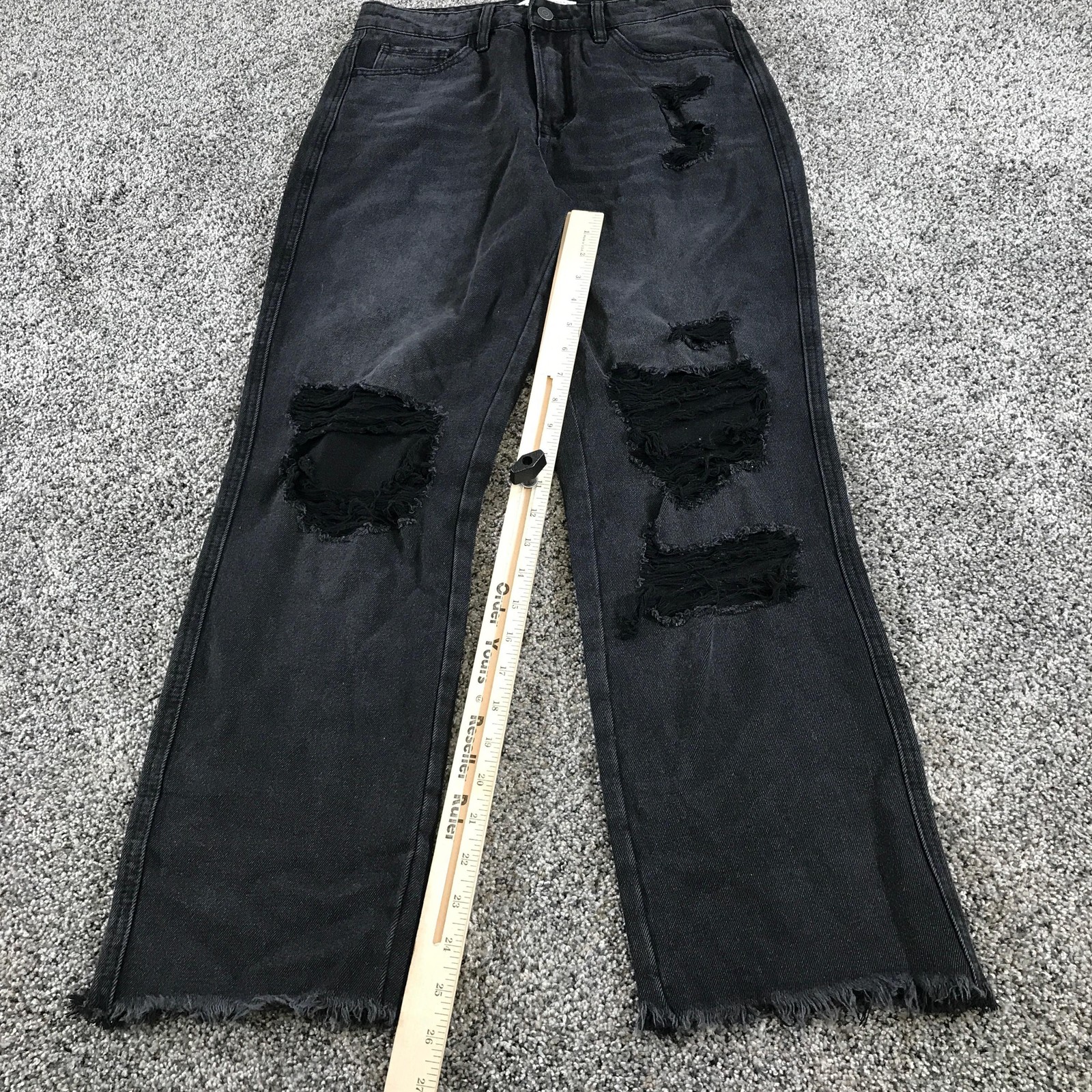 Flying Monkey Jeans Womens 27 Charcoal Wash High Rise Distressed Crop Raw Hem