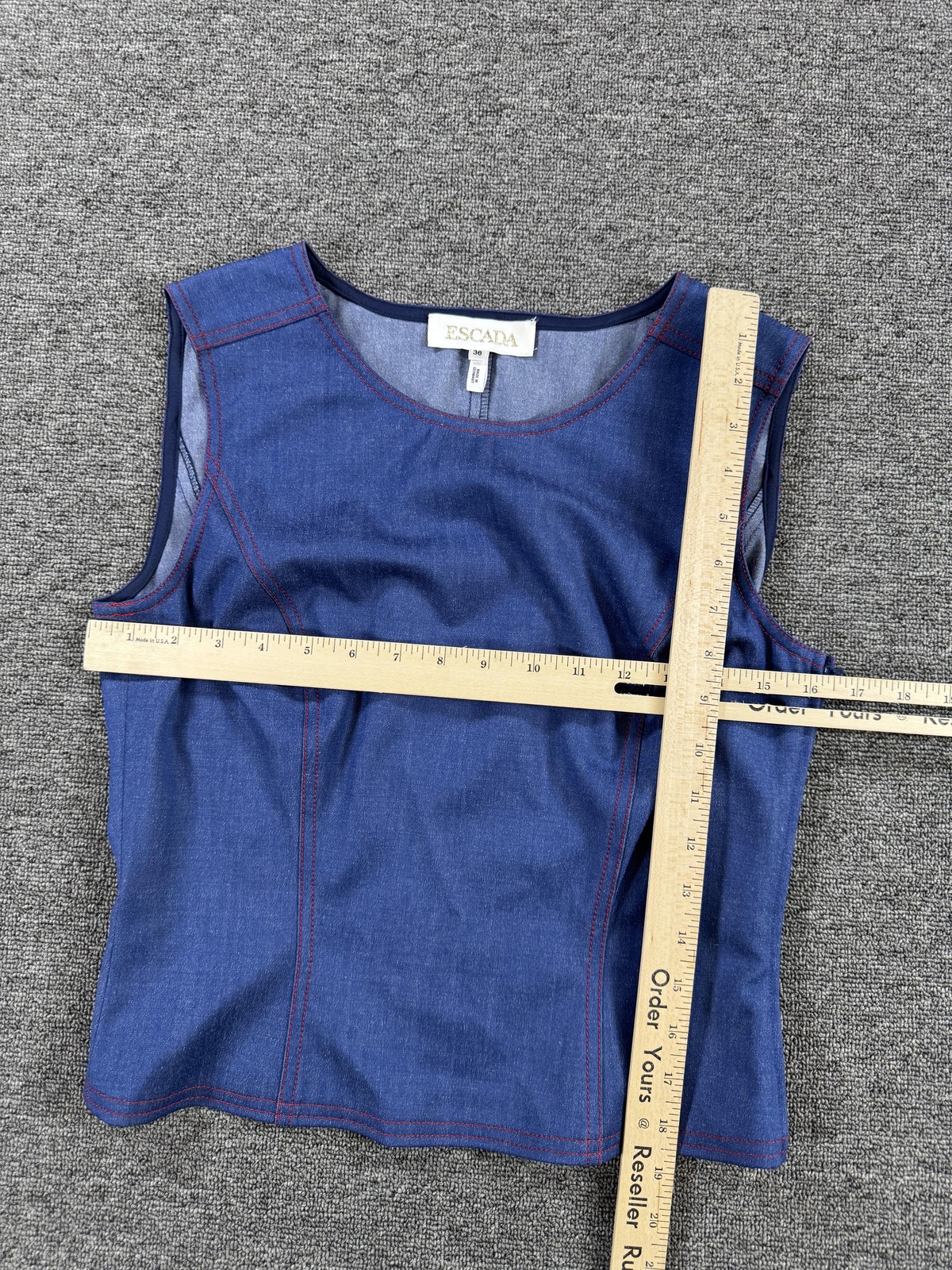 Escada 2 Piece Skirt Set Womens Small 36 Blue Wool Tank Pencil Lined Workwear
