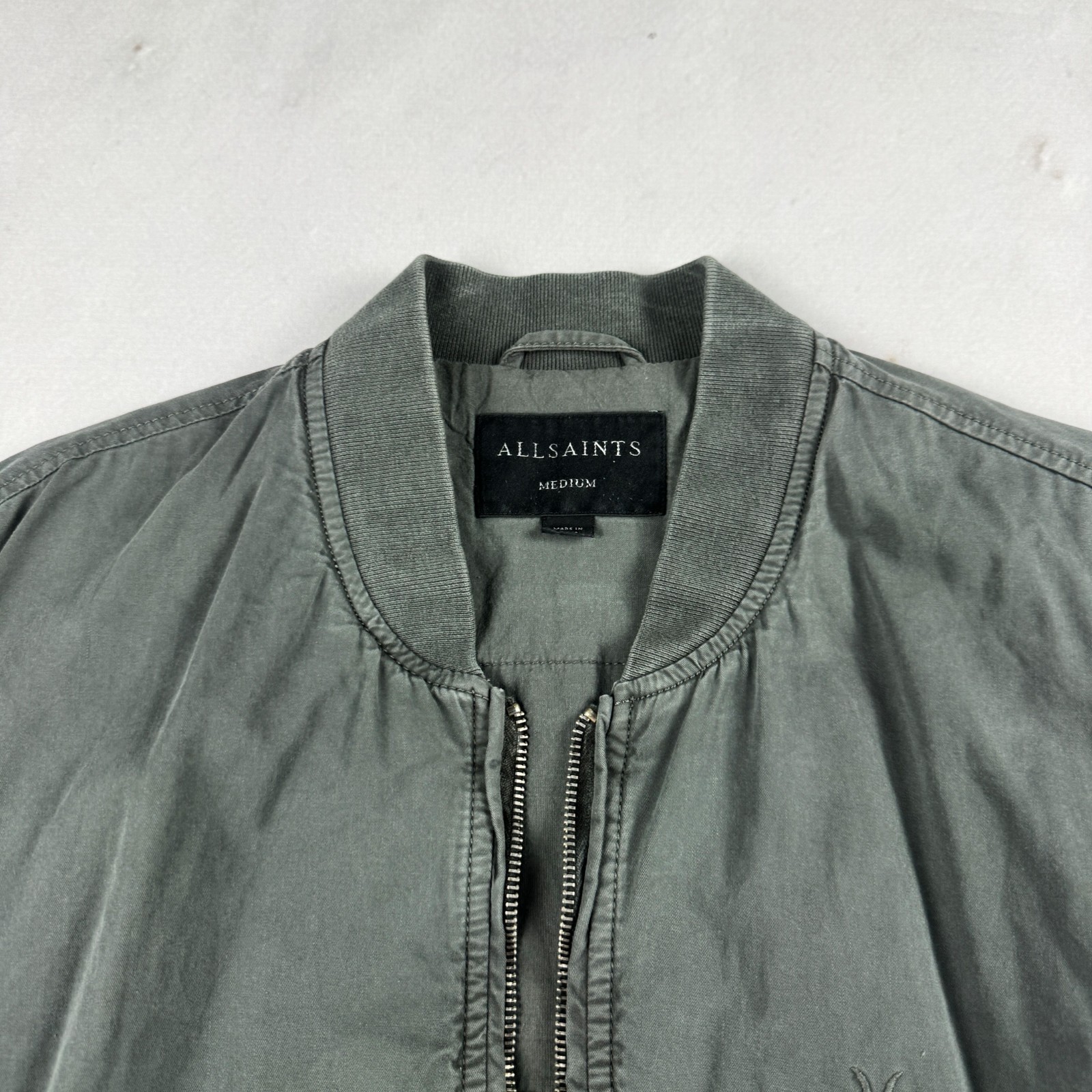 Mens AllSaints Bomber Jacket Grey Minimalist Flight Jacket Casual Outerwear