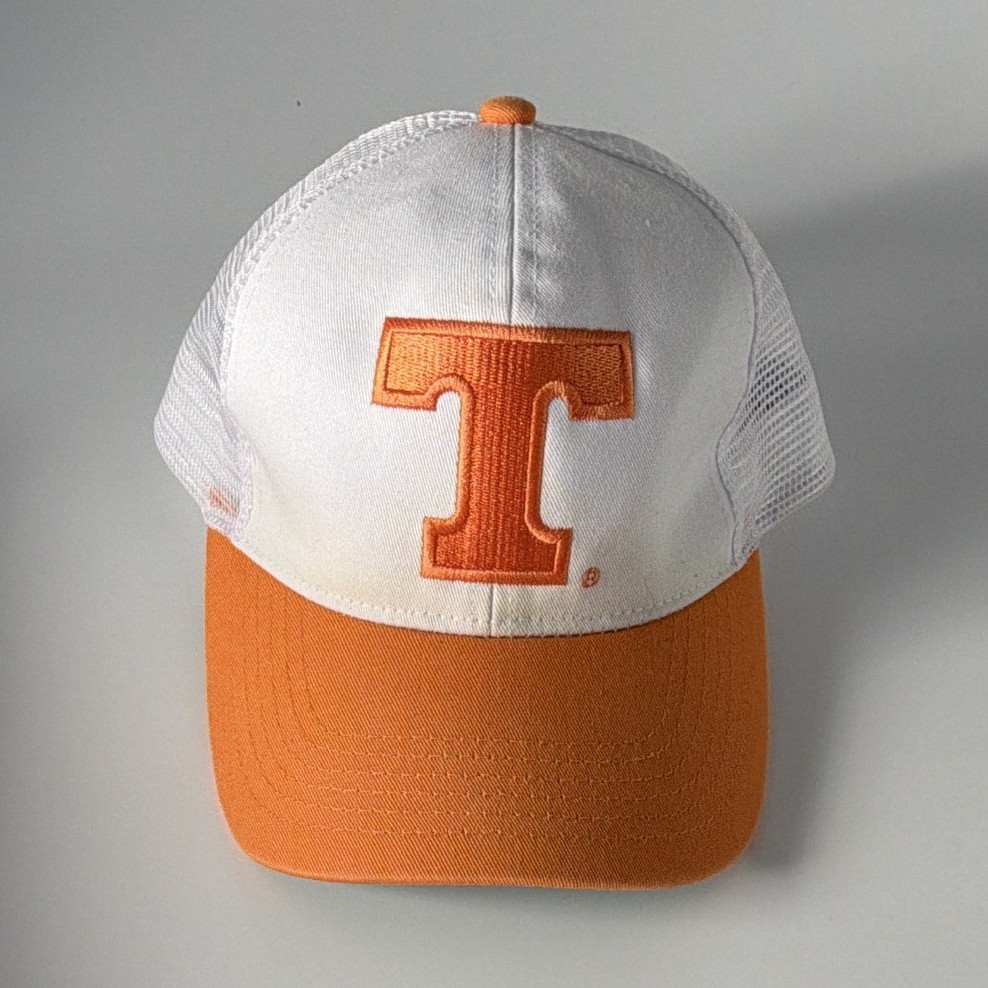Castaways White/Orange Mesh Back Adjustable Trucker Hat, One Size