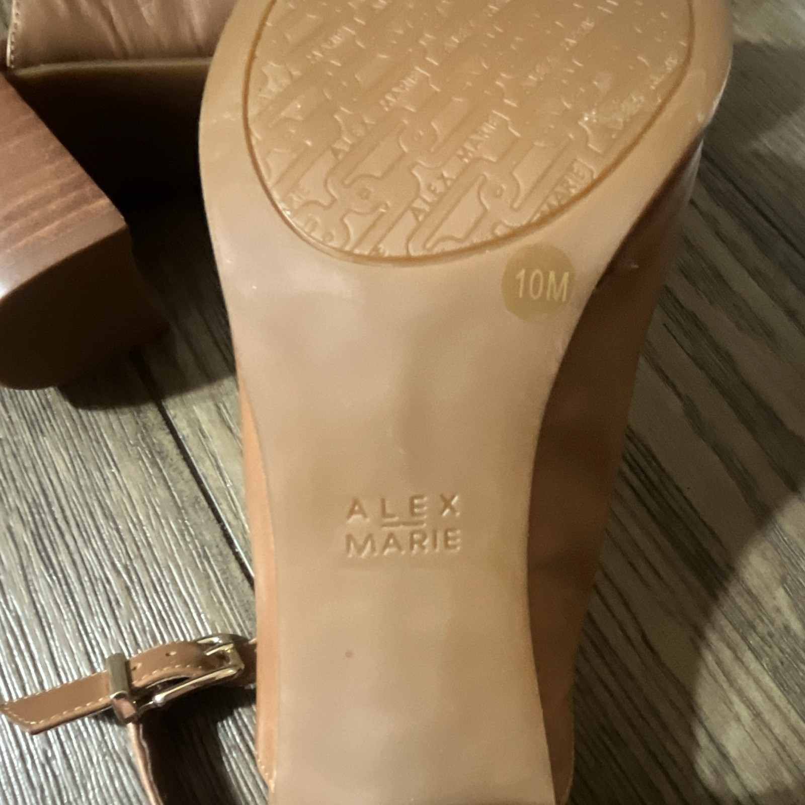 Alex Marie Brown Leather Slingback Open Toe Block Heel Buckle Sandals 10M