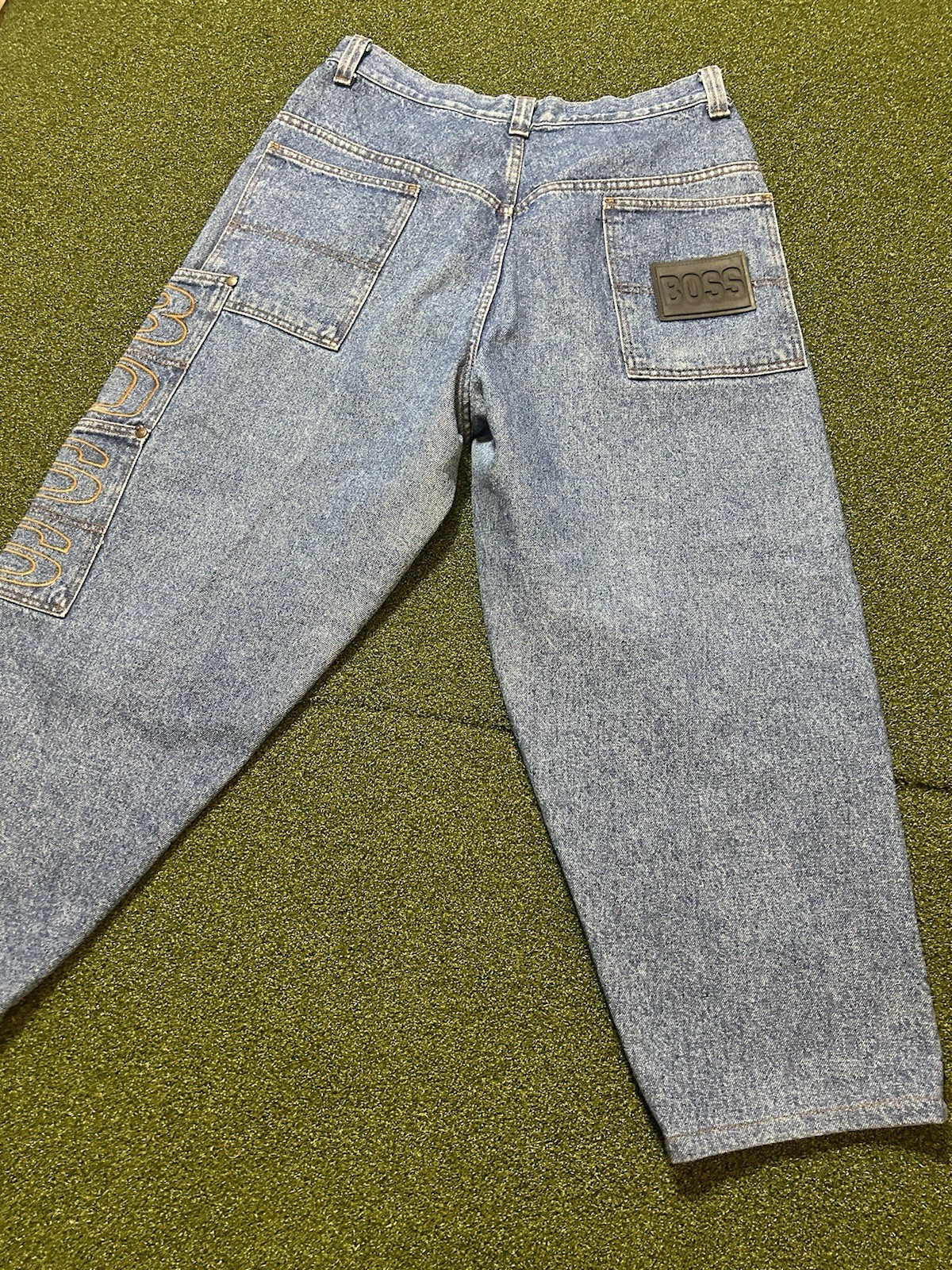 Vintage 90’s BOSS Baggy Embroidered Jeans Gold Retro 34×30 Skate Grunge Hip Hop