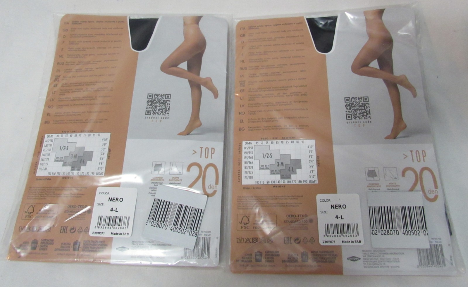 Pompea Black Sheer 20 Denier 2 Pair Matt Tights Panty Hose Size Nero 4-Large NWT