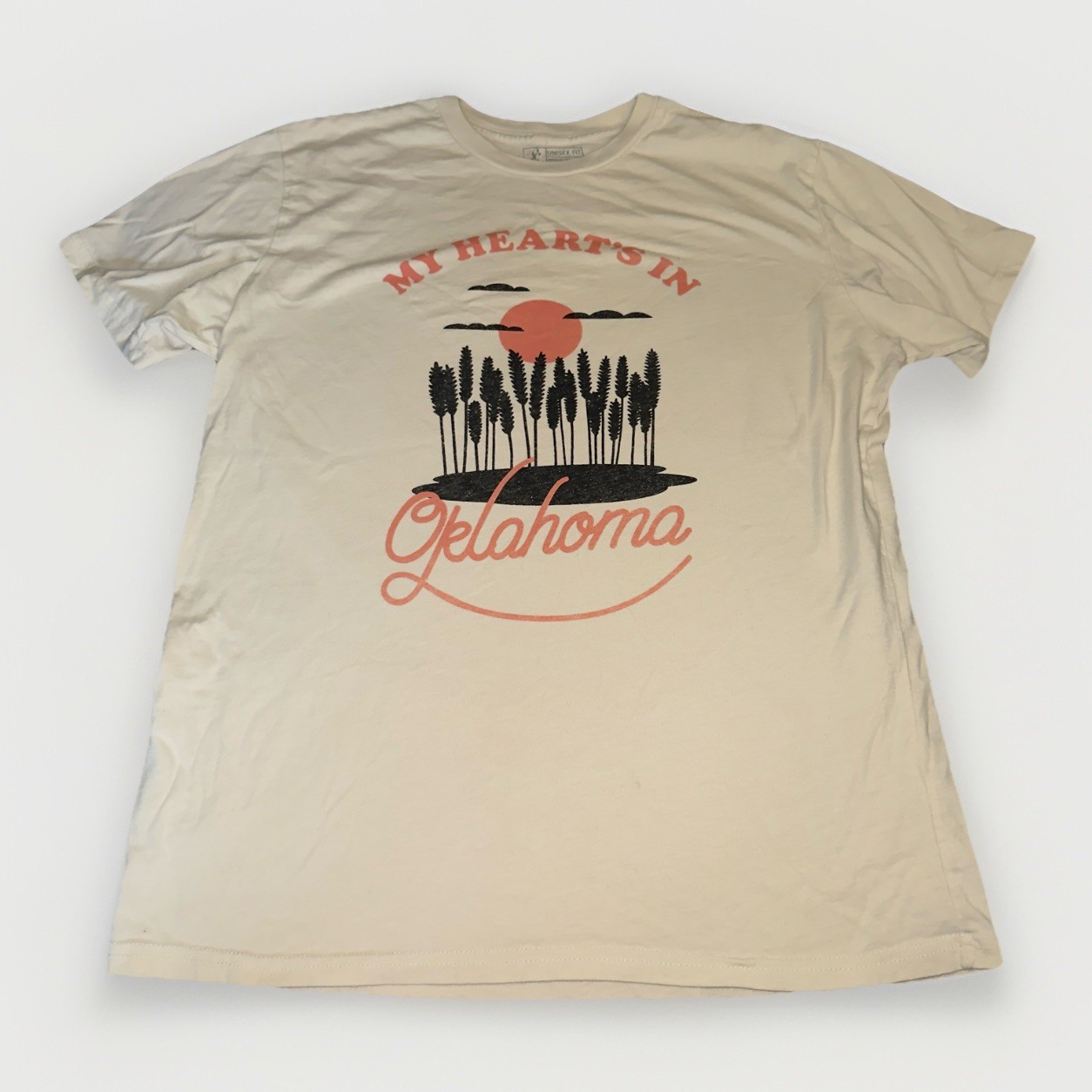 My Heart’s In Oklahoma Unisex T-Shirt Size Medium Waving Wheat Retro Style