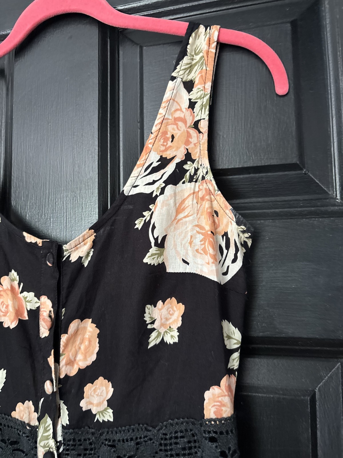 Topshop black peach coral floral round neck sleeveless knee length dress 6