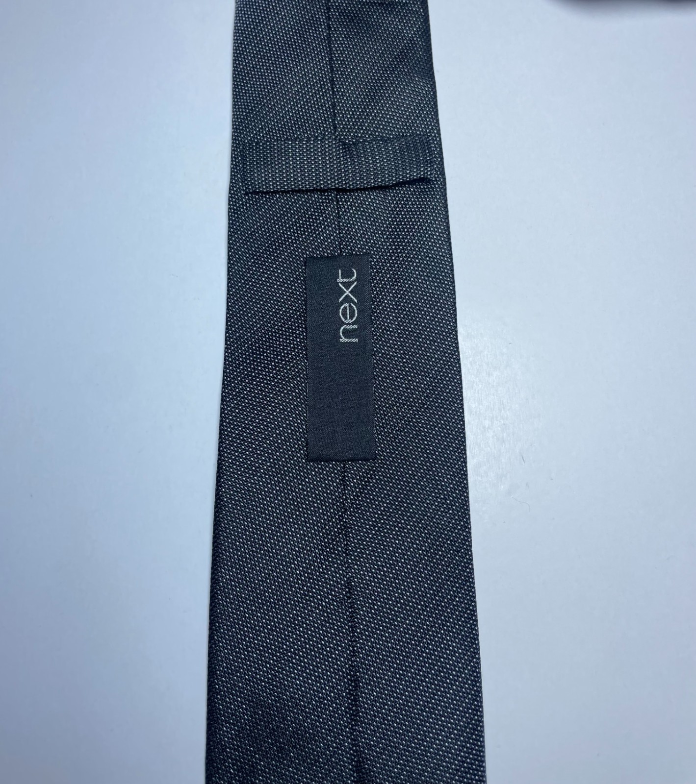 NEXT Men’s Tie, Slim, 100% Silk, Black Gray Silver, Premium GIFT BOX, Excellent