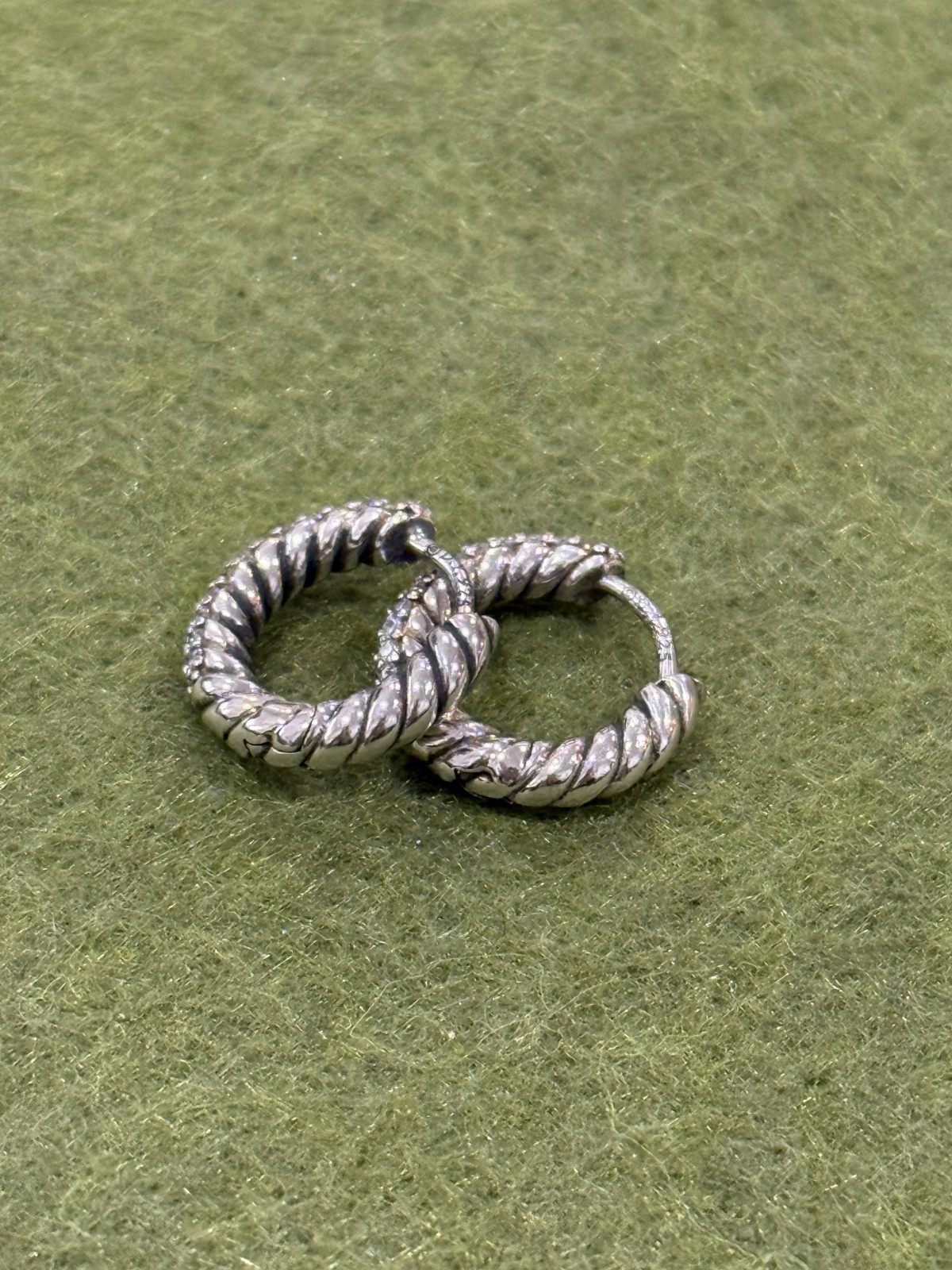 David Yurman Sterling Silver 925 Hoop Earrings Diamond Pavé 7mm
