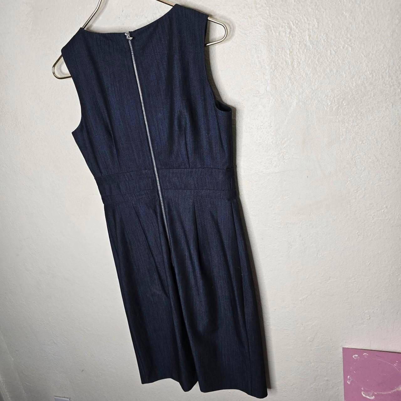 Calvin Klein Sleeveless Navy Blue Denim Buckle Waist Sheath Dress