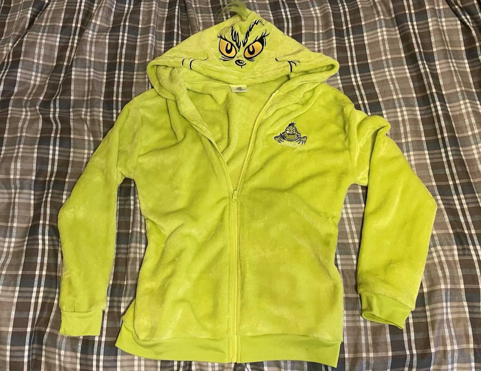 Y2K Dr. Seuss The Grinch Green Fleece Full Zip Hooded Hoodie Women’s M