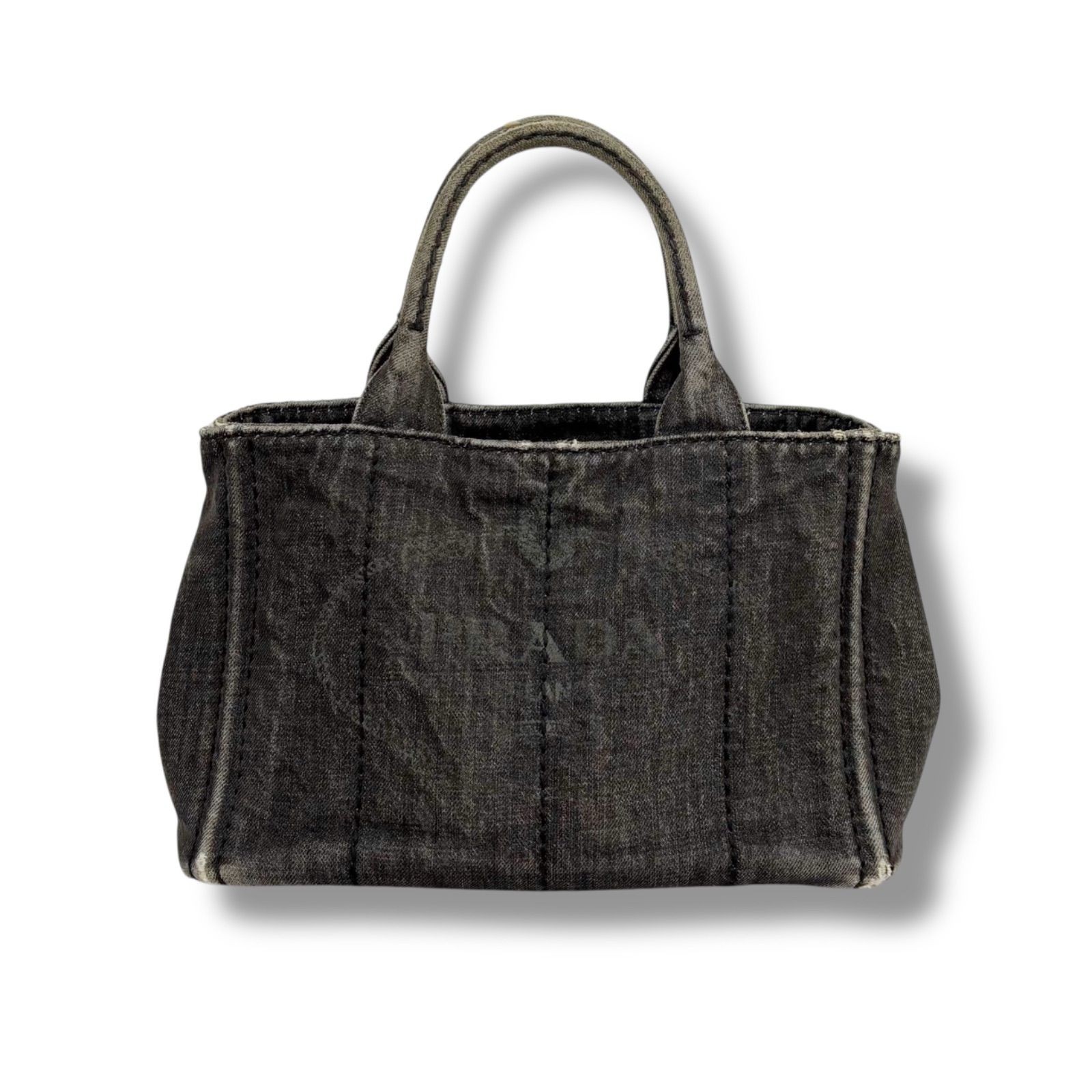 PRADA Canapa 2WAY Mini Tote Denim Canvas Black Authentic Women’s Bag
