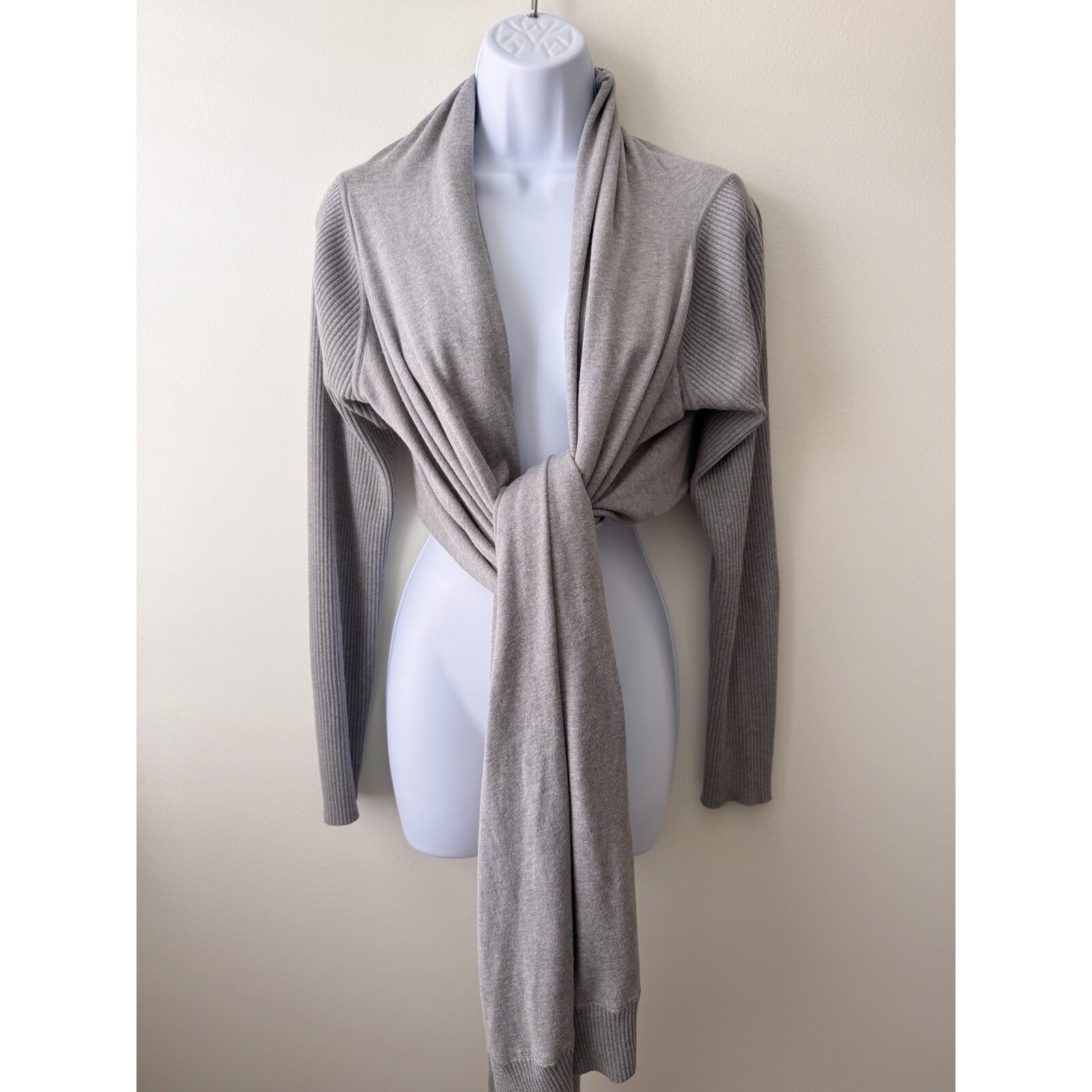 Haute Hippie Nude Sz M Long Sleeve Waterfall Cardigan Open Front Gray Super Rare