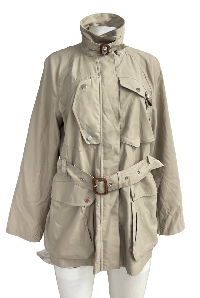LAUREN RALPH LAUREN Tan Beige Khaki Belted Long Trench Snap Zipper Coat