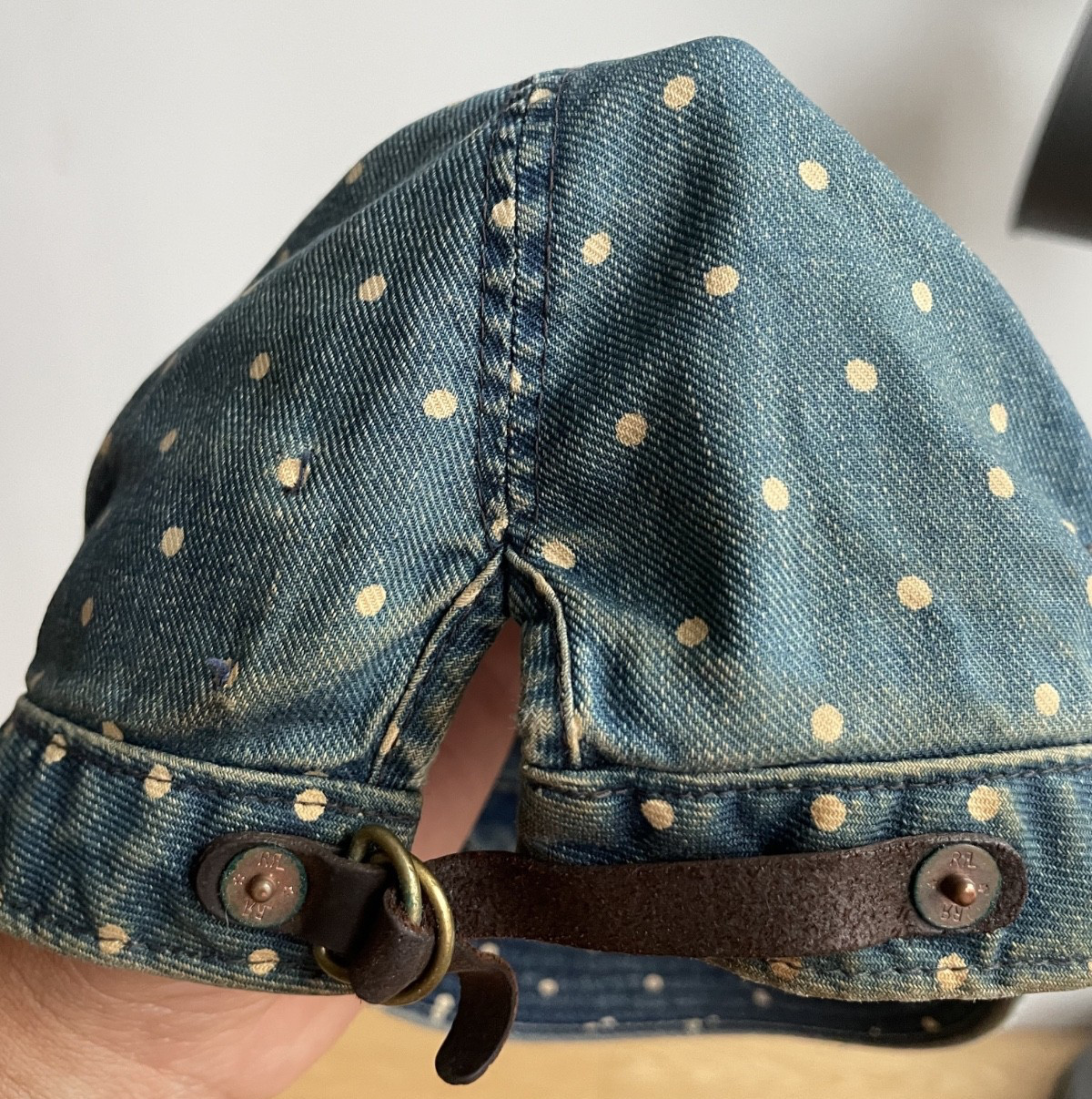 RRL Ralph Lauren Indigo Polka Dot Work Cap Railroad Engineer Hat Vintage newsboy